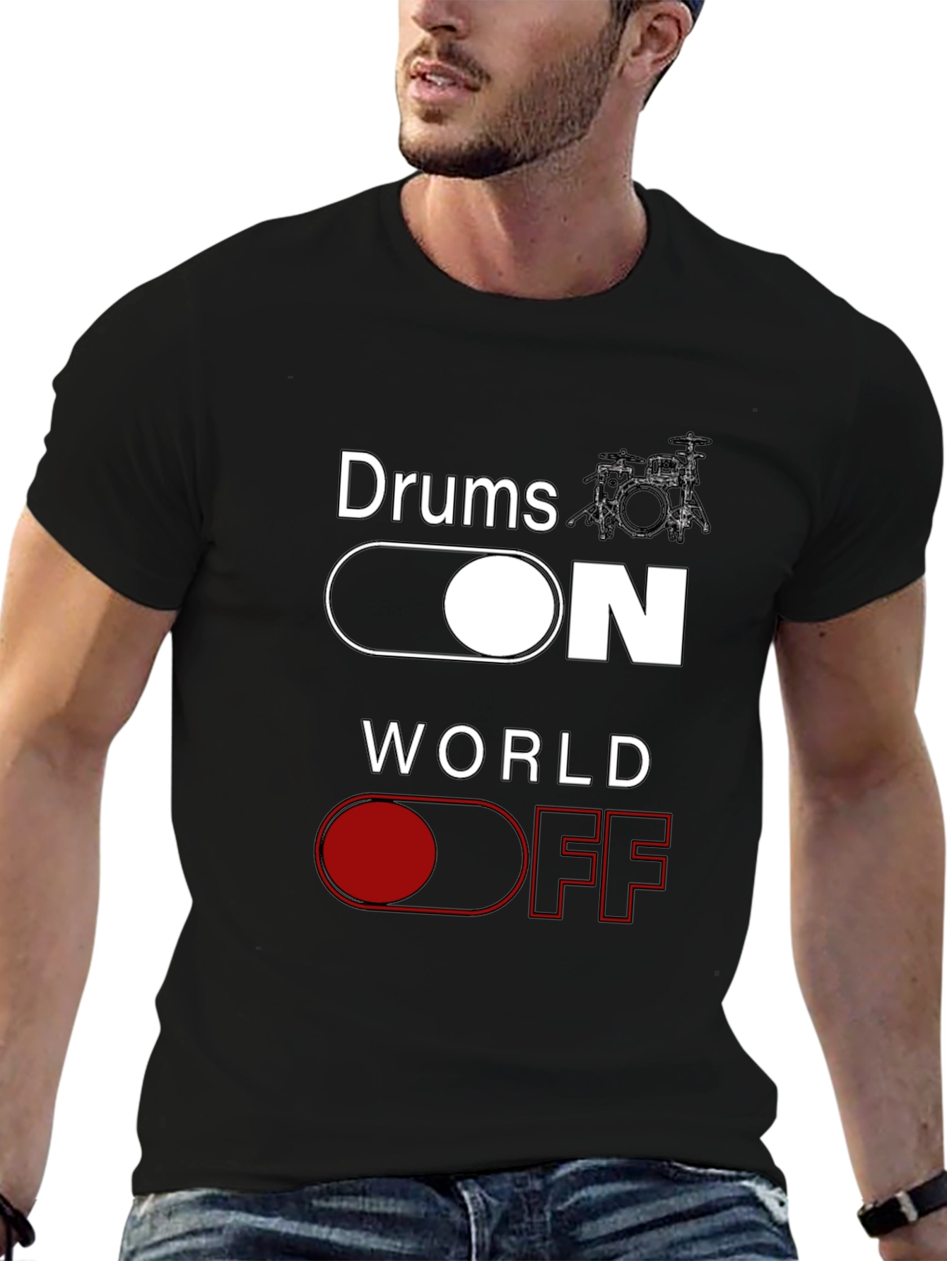 Drums ON World OFF Black T-Shirt