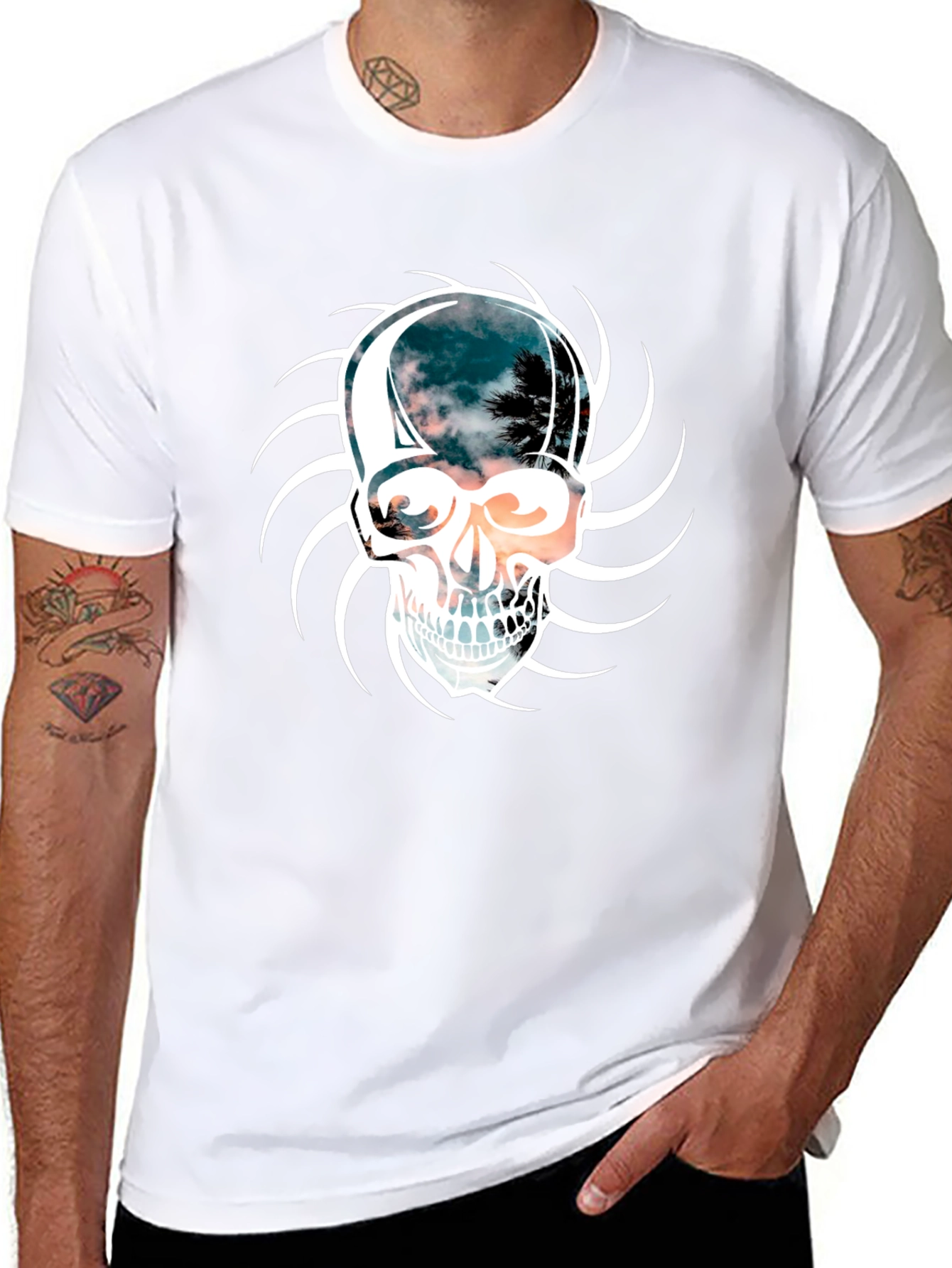 Skull Graphic Print Mens Black T-Shirt