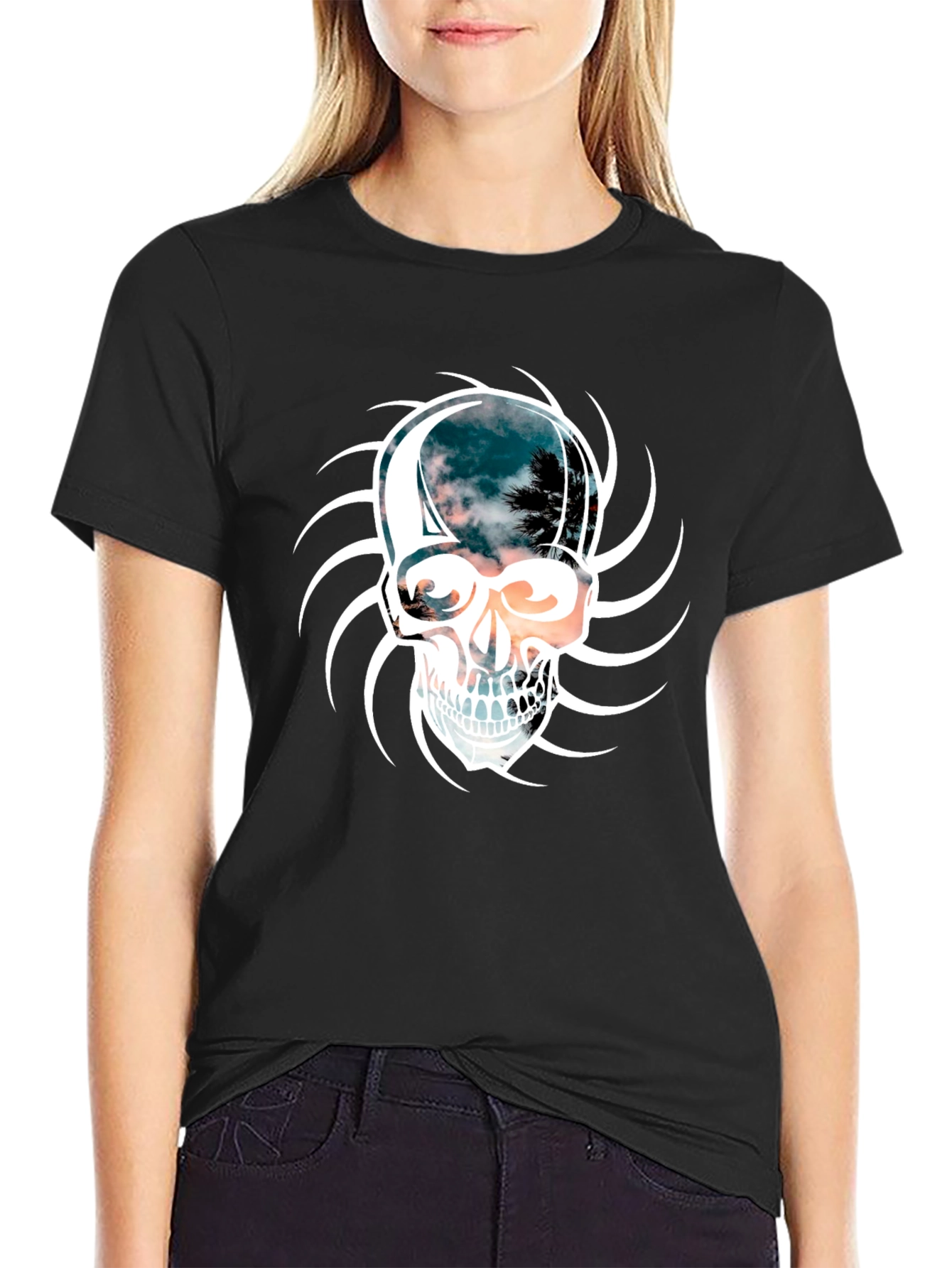 Skull Graphic Print Mens Black T-Shirt