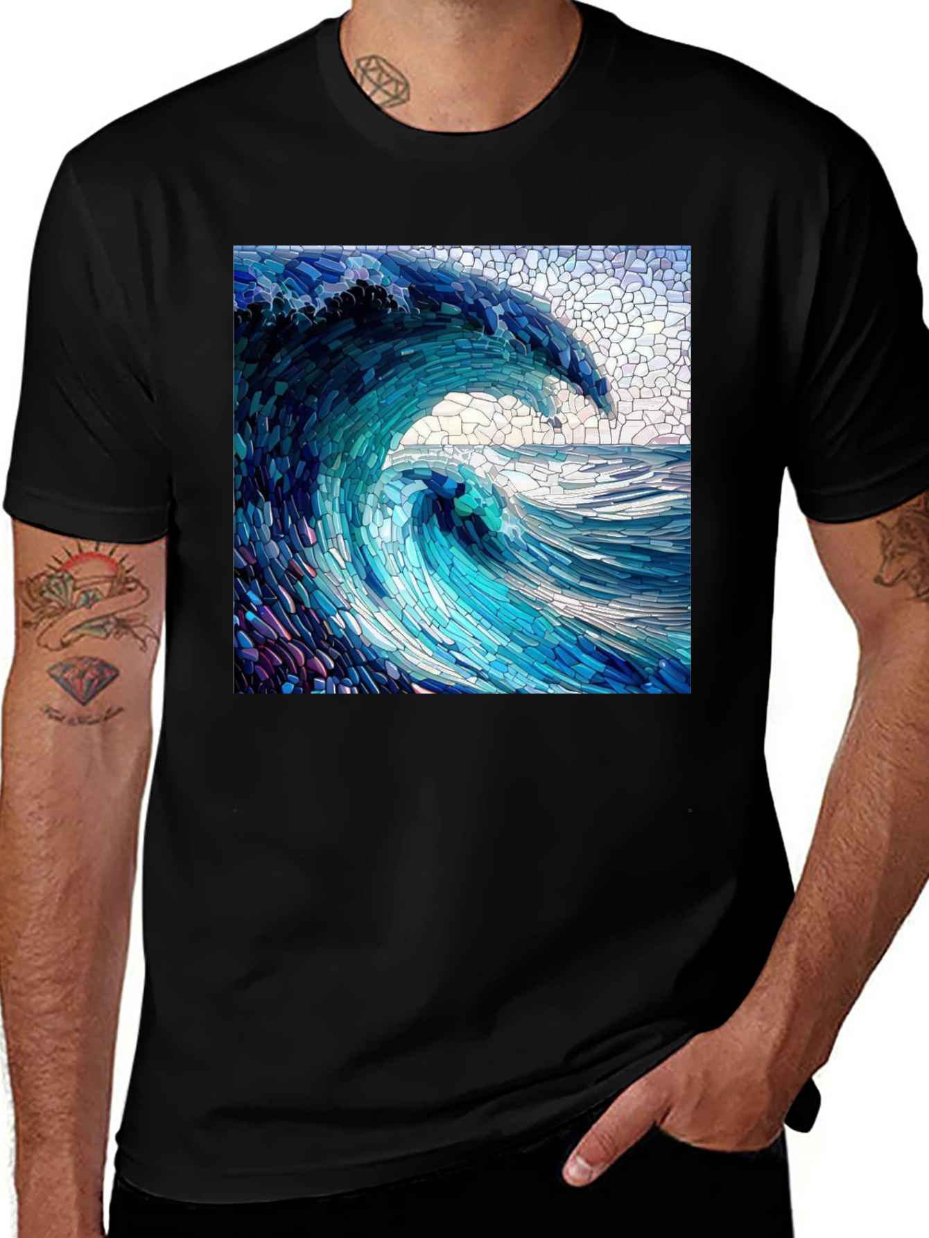 Mosaic Wave Graphic Tee - Ocean Art Shirt
