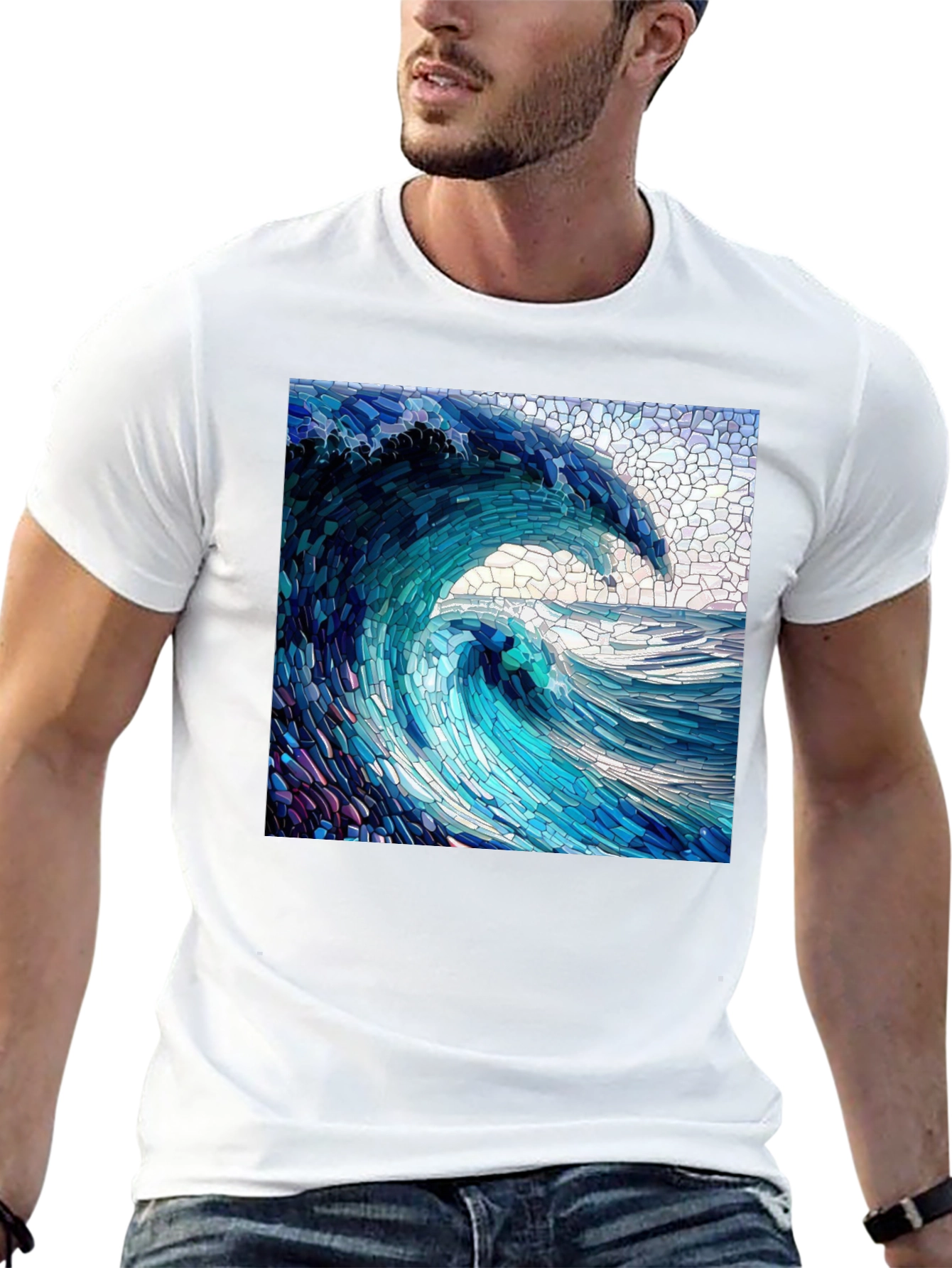 Mosaic Wave Graphic Tee - Ocean Art Shirt