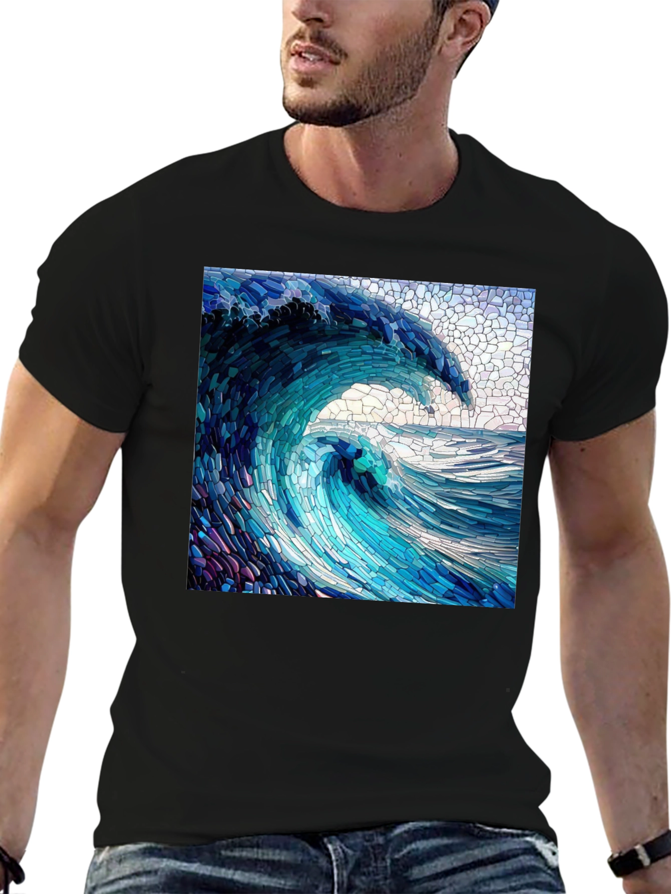 Mosaic Wave Graphic Tee - Ocean Art Shirt