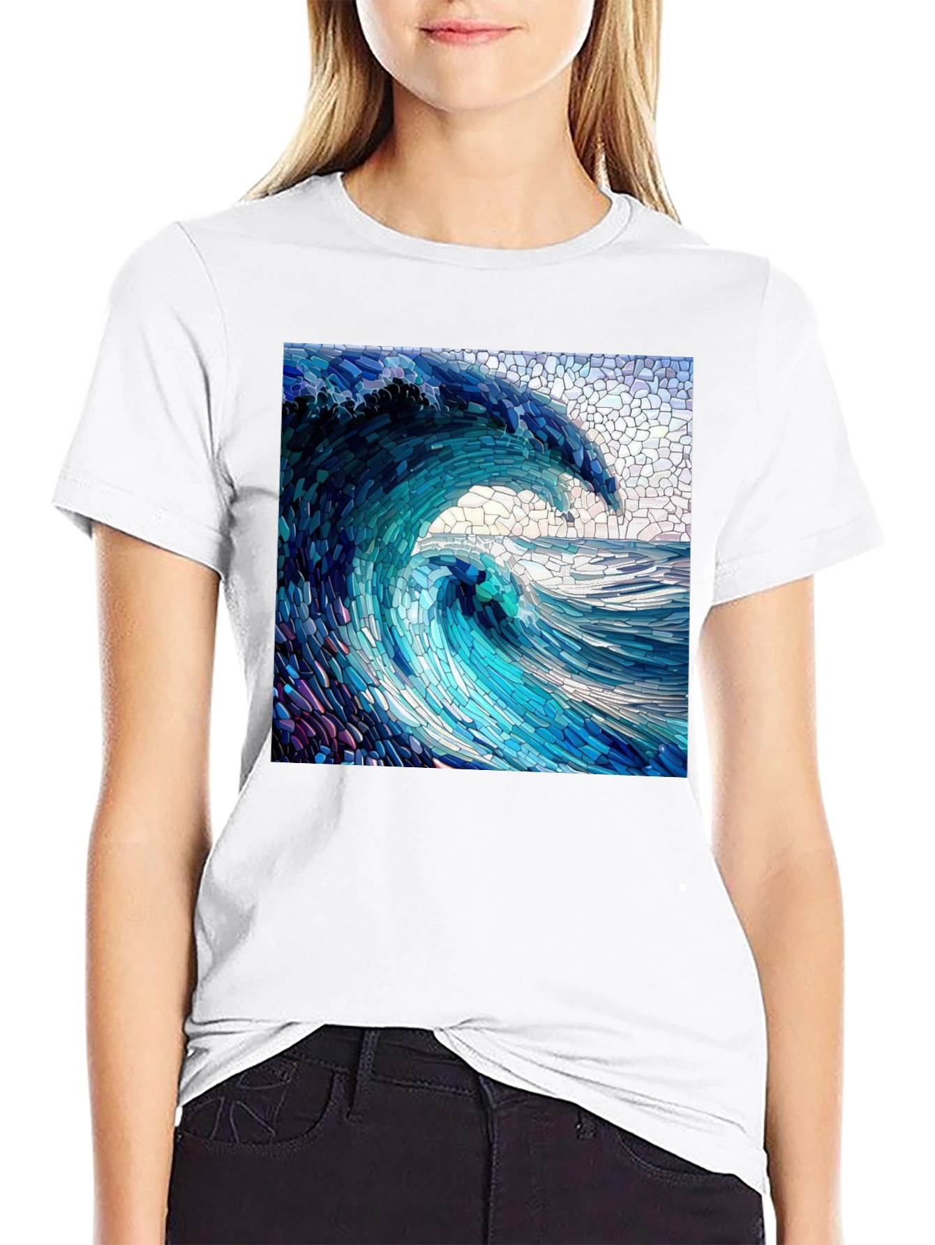 Mosaic Wave Graphic Tee - Ocean Art Shirt