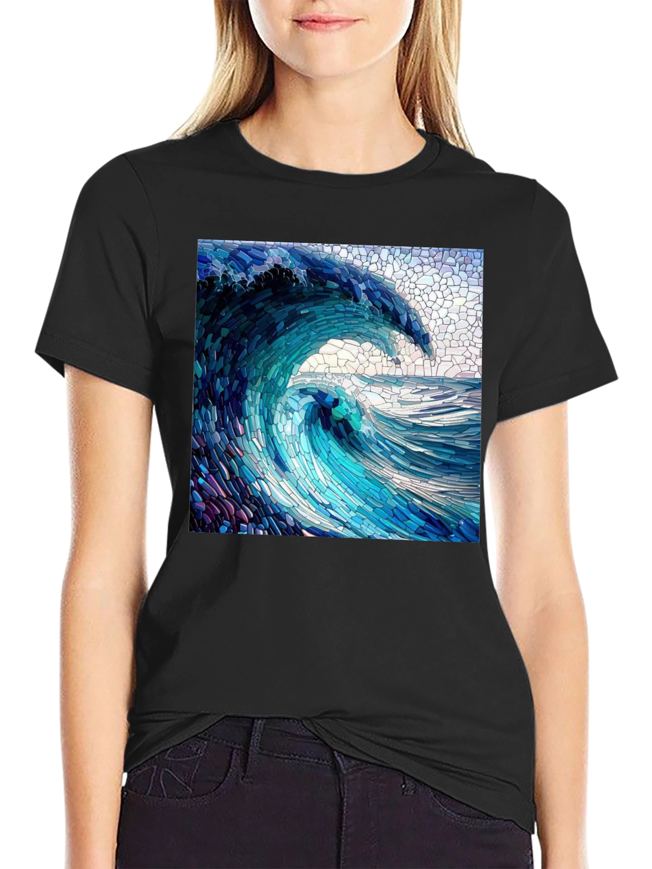 Mosaic Wave Graphic Tee - Ocean Art Shirt