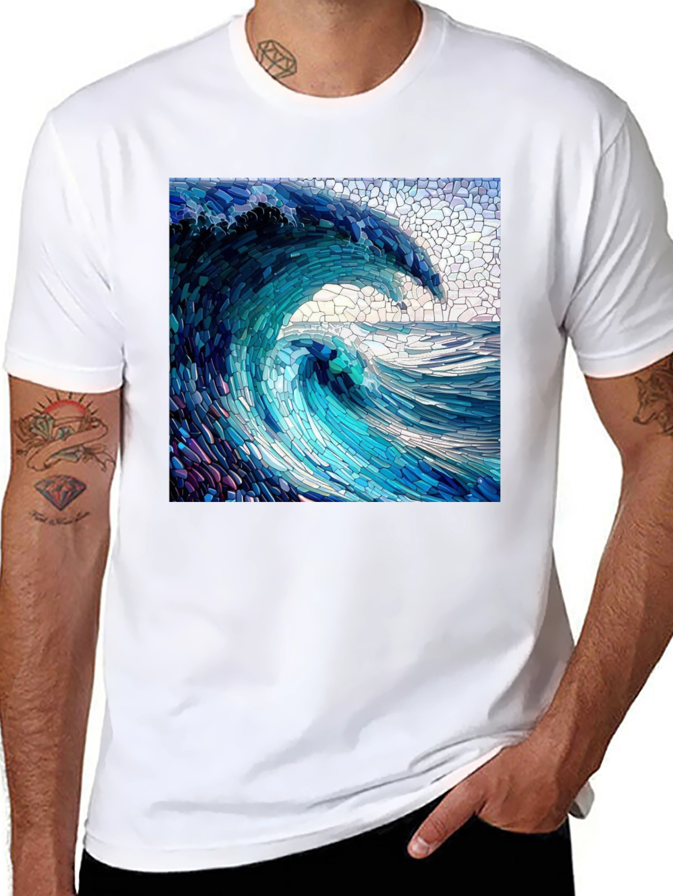 Mosaic Wave Graphic Tee - Ocean Art Shirt