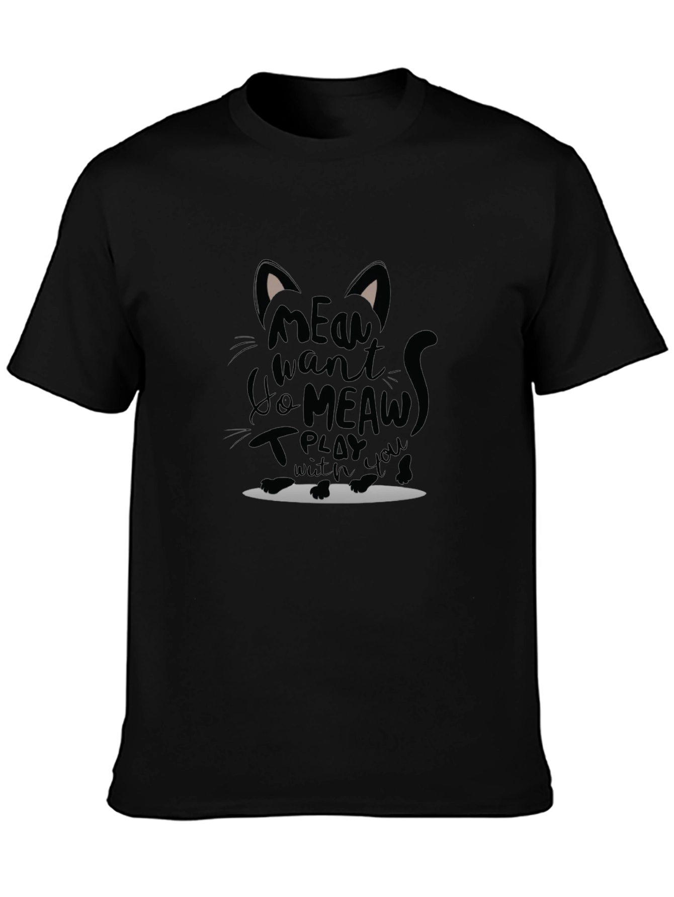 Meow Cat Graphic T-Shirt - Unisex Black Tee