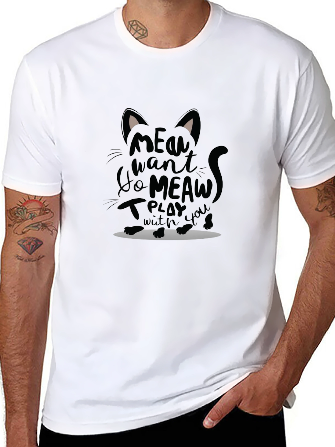 Meow Cat Graphic T-Shirt - Unisex Black Tee