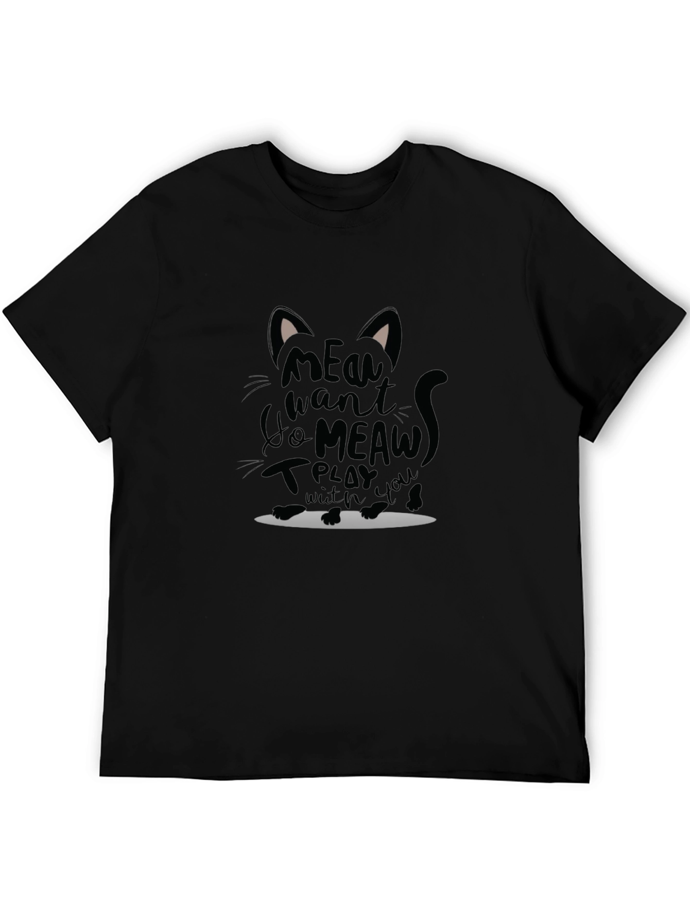 Meow Cat Graphic T-Shirt - Unisex Black Tee