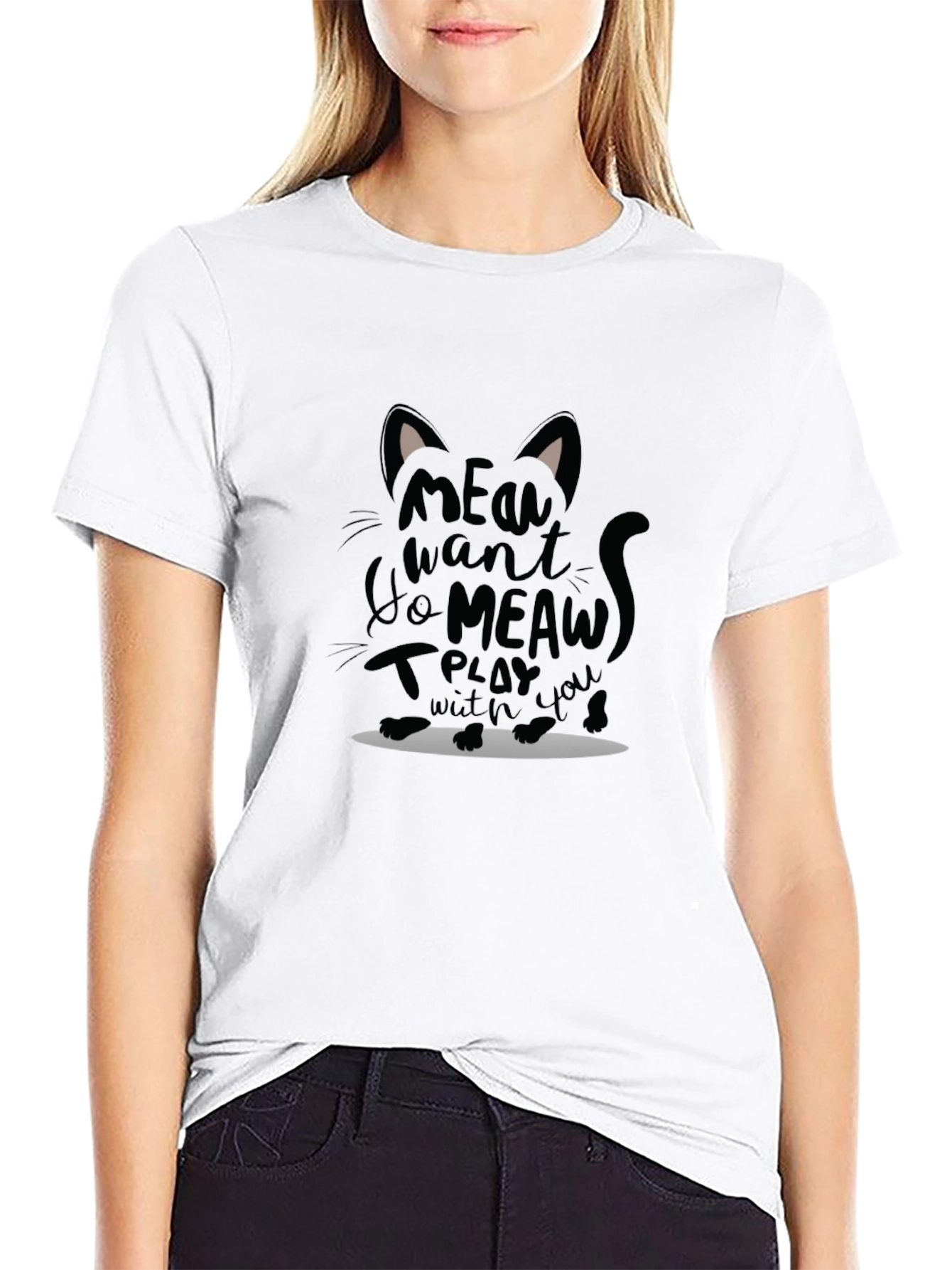 Meow Cat Graphic T-Shirt - Unisex Black Tee