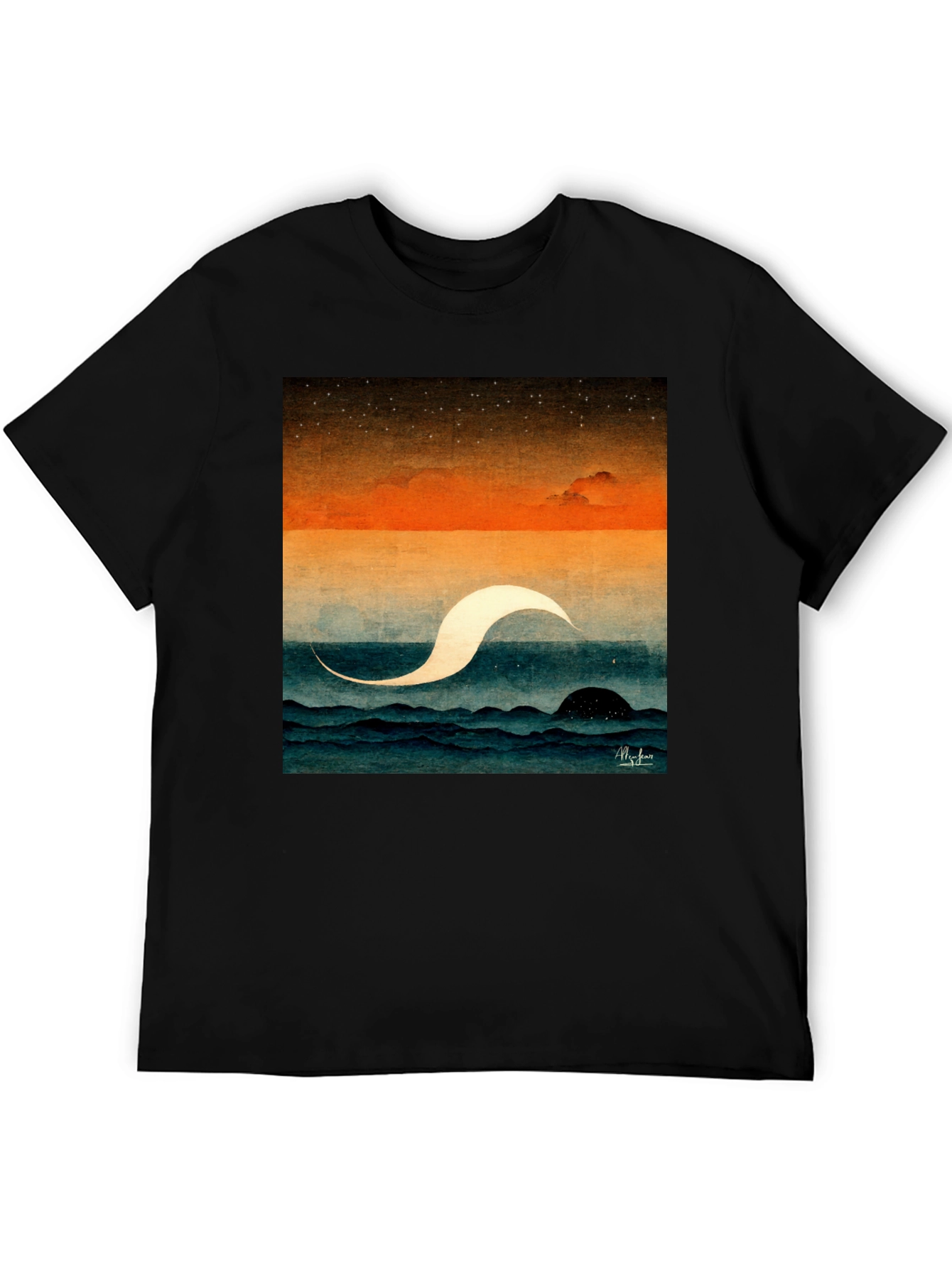 Abstract Ocean Wave Graphic Tee - Premium Black Cotton