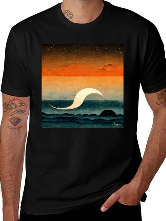 Abstract Ocean Wave Graphic Tee - Premium Black Cotton