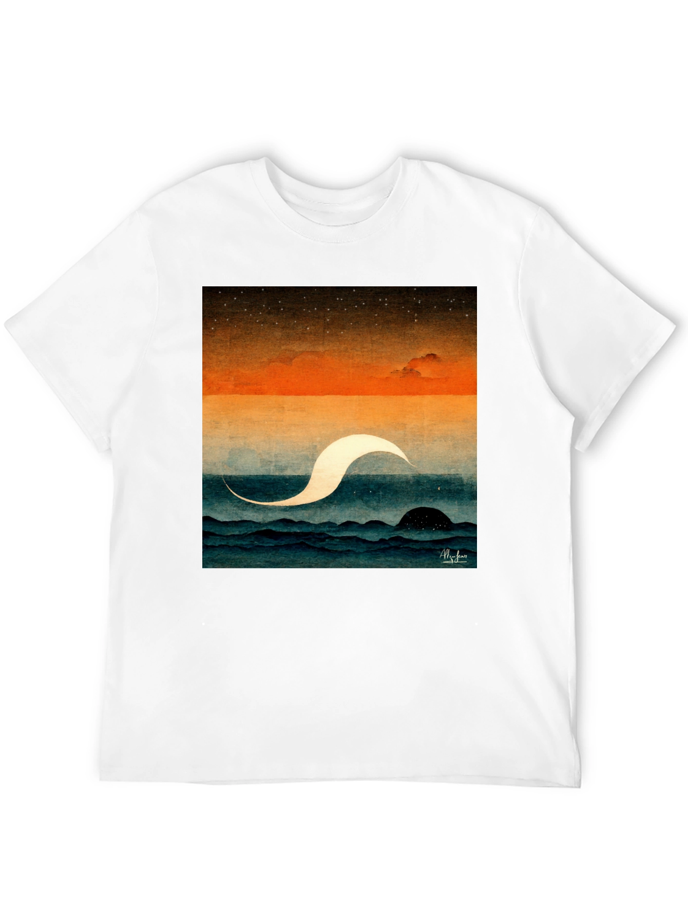 Abstract Ocean Wave Graphic Tee - Premium Black Cotton