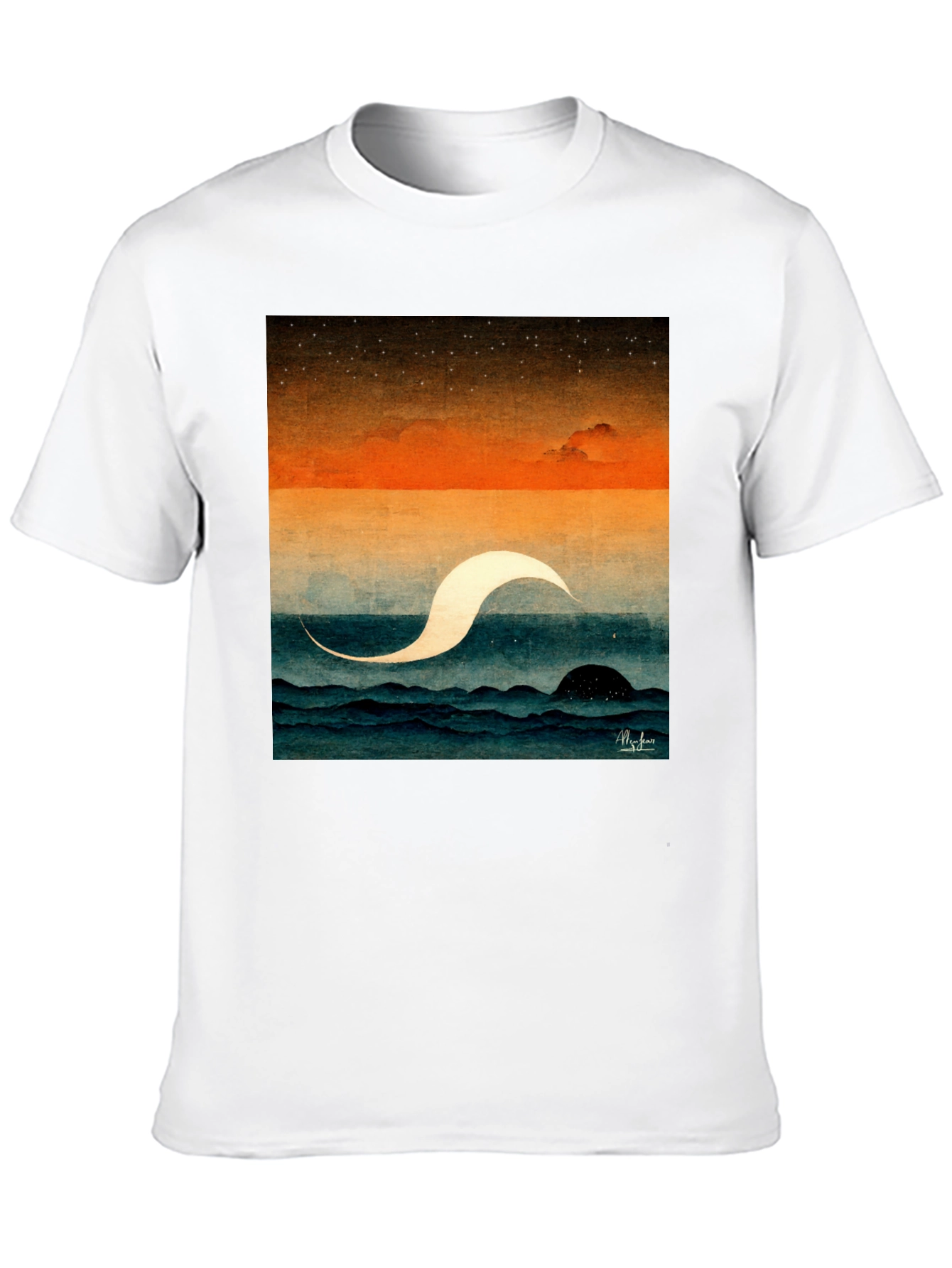 Abstract Ocean Wave Graphic Tee - Premium Black Cotton