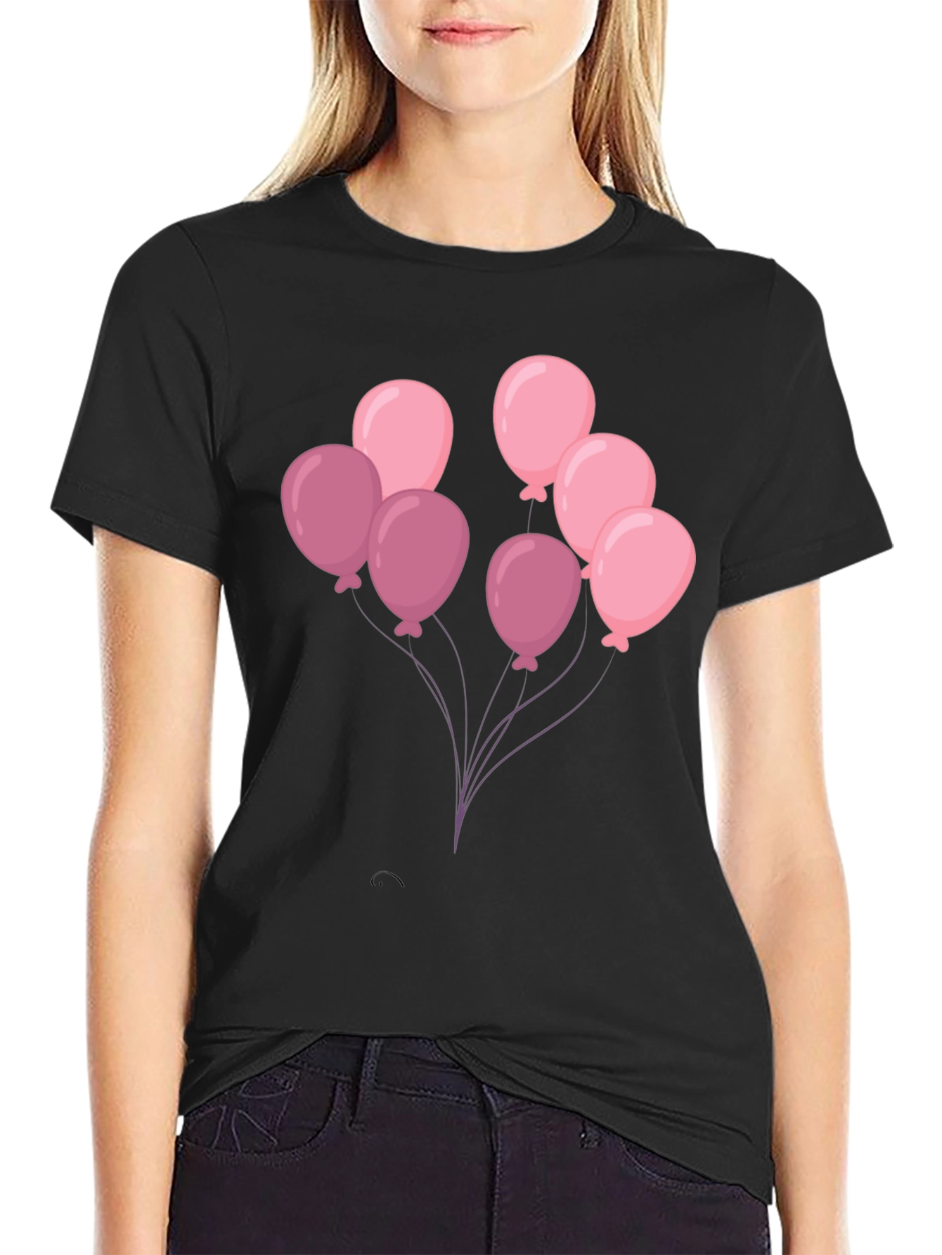 Balloon Graphic Tee - Black Cotton T-Shirt