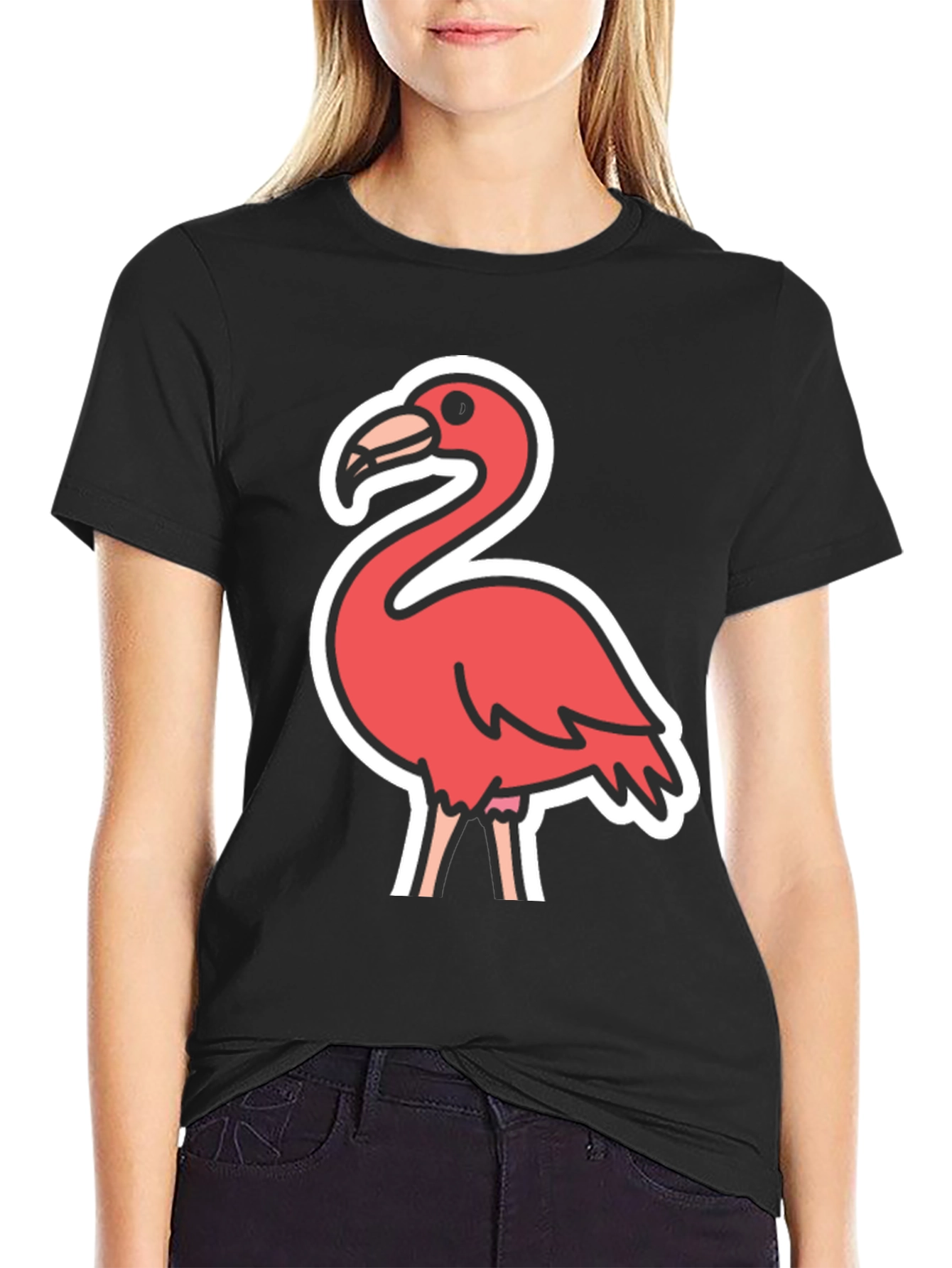 Flamingo Graphic Tee - Black Casual T-Shirt