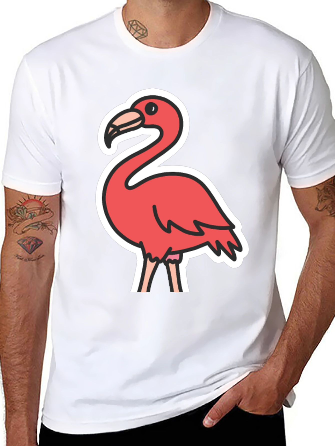 Flamingo Graphic Tee - Black Casual T-Shirt