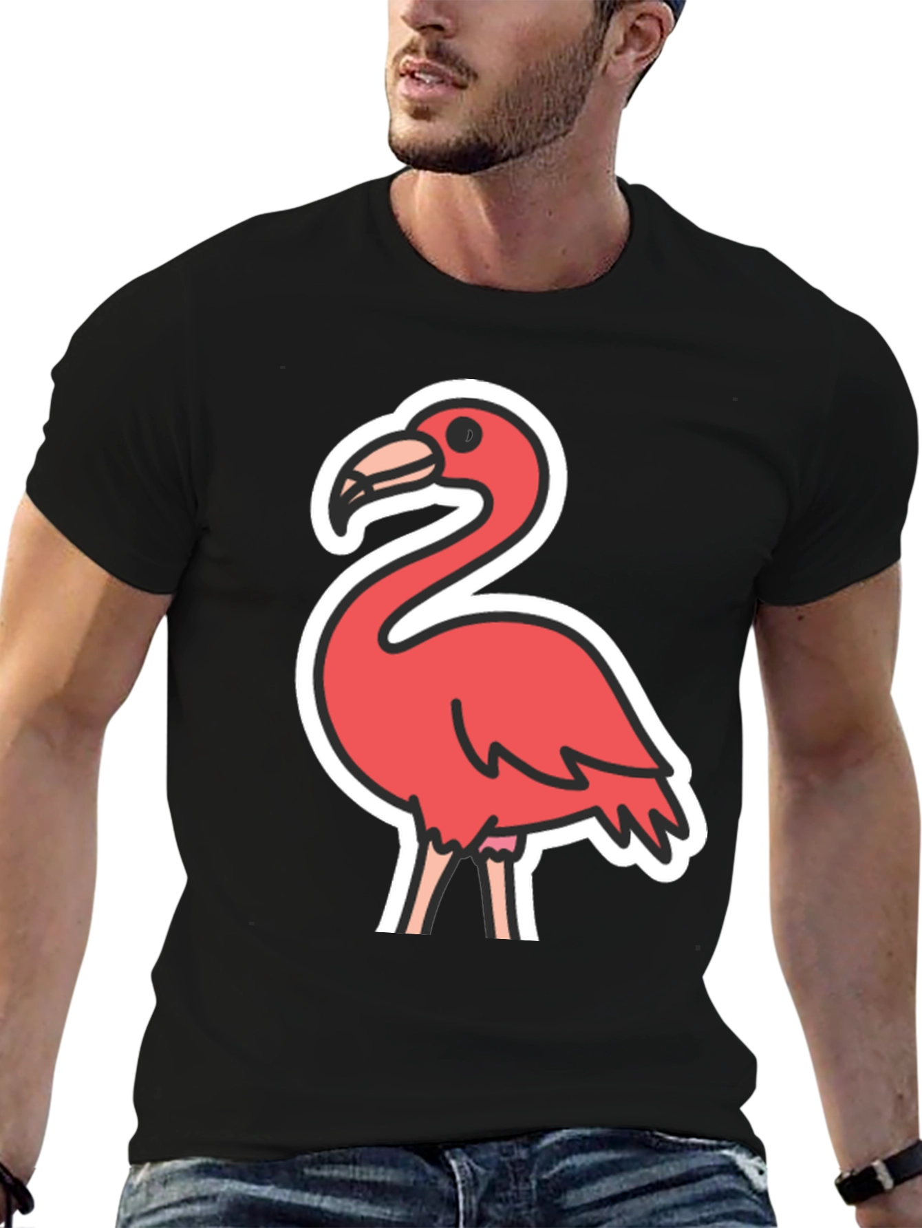Flamingo Graphic Tee - Black Casual T-Shirt