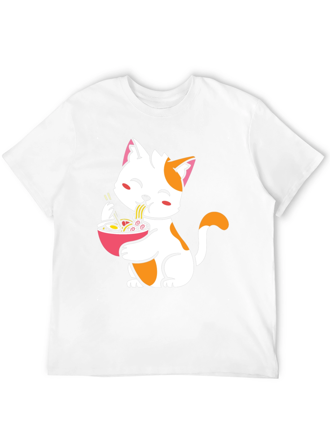 Cute Cat Eating Ramen Graphic Tee - Black