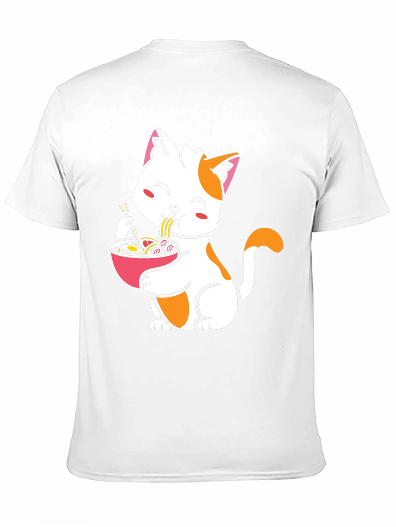 Cute Cat Eating Ramen Graphic Tee - Black