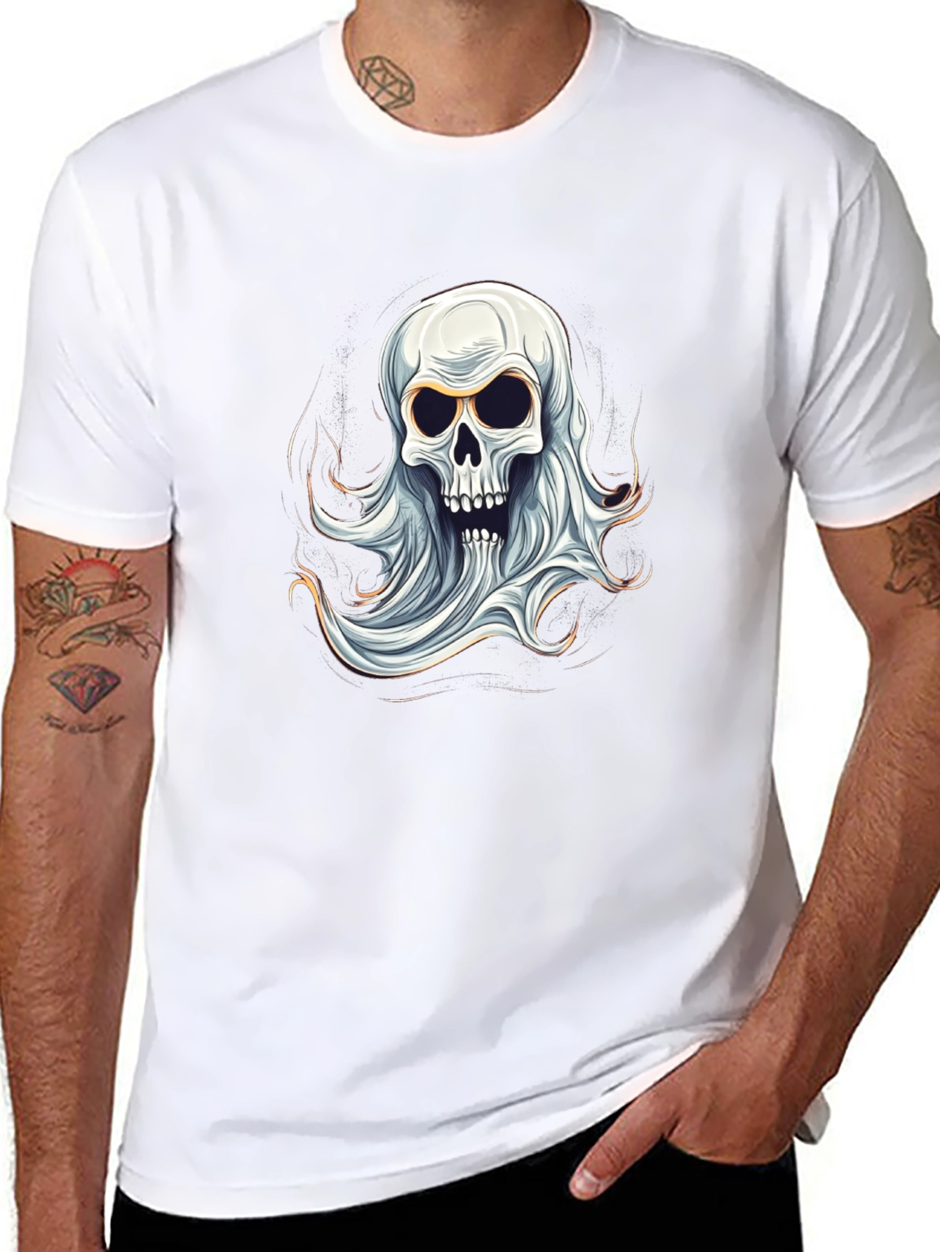 Ghostly Skull Graphic Tee - Spooky Halloween Shirt