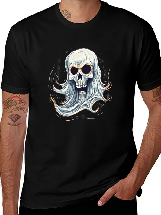 Ghostly Skull Graphic Tee - Spooky Halloween Shirt