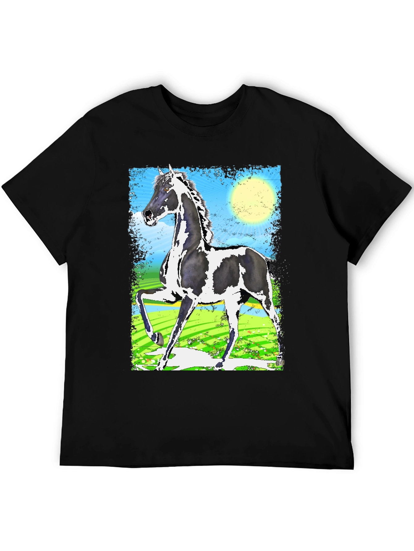 Black Graphic Tee - Horse Art Print