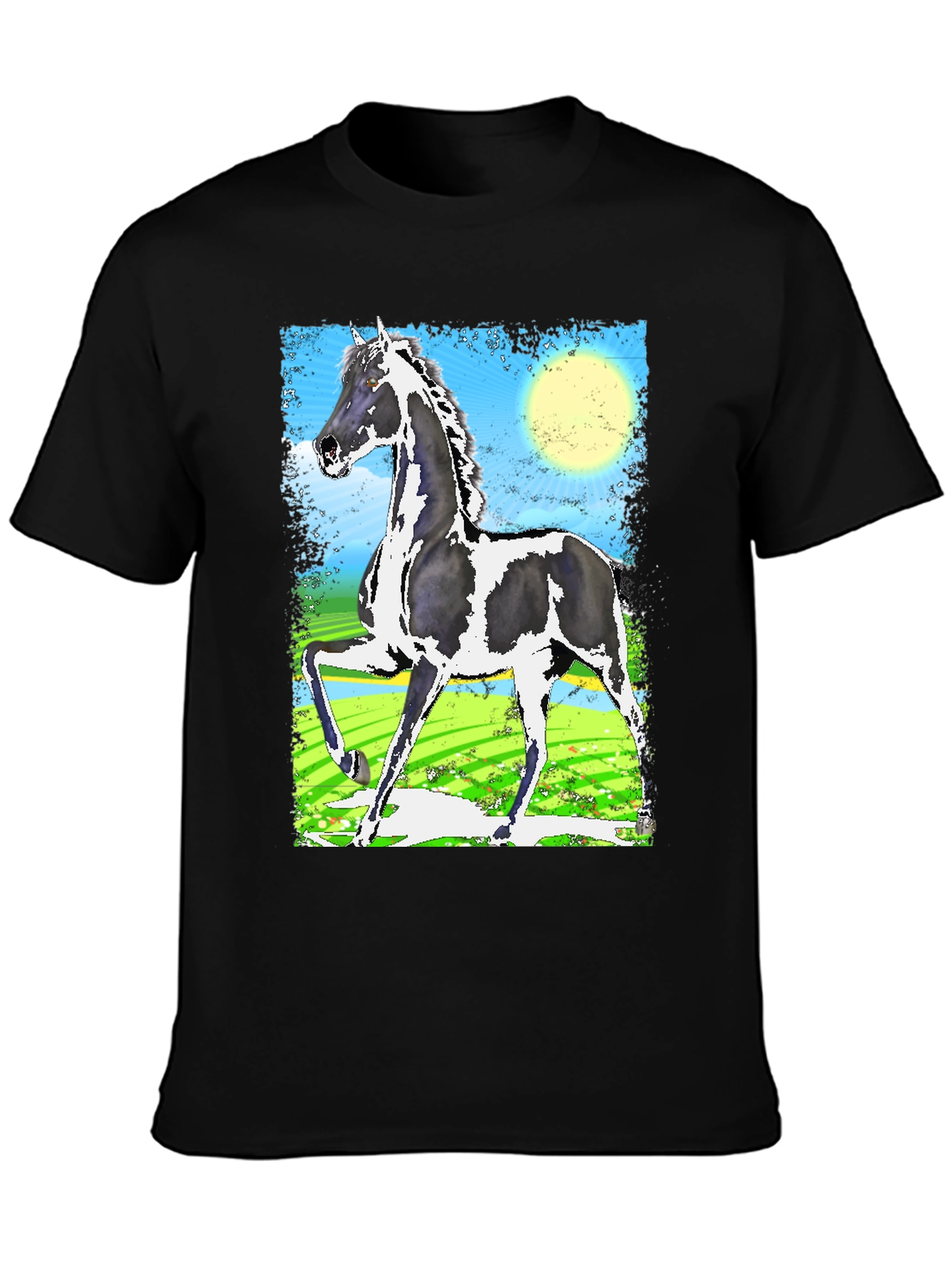 Black Graphic Tee - Horse Art Print