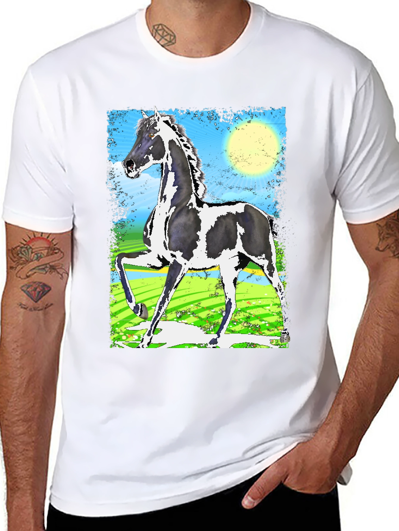 Black Graphic Tee - Horse Art Print