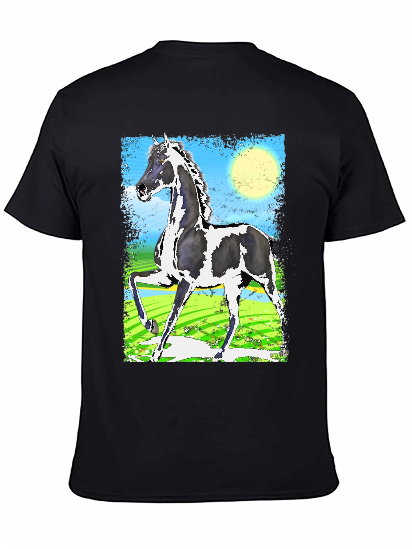 Black Graphic Tee - Horse Art Print
