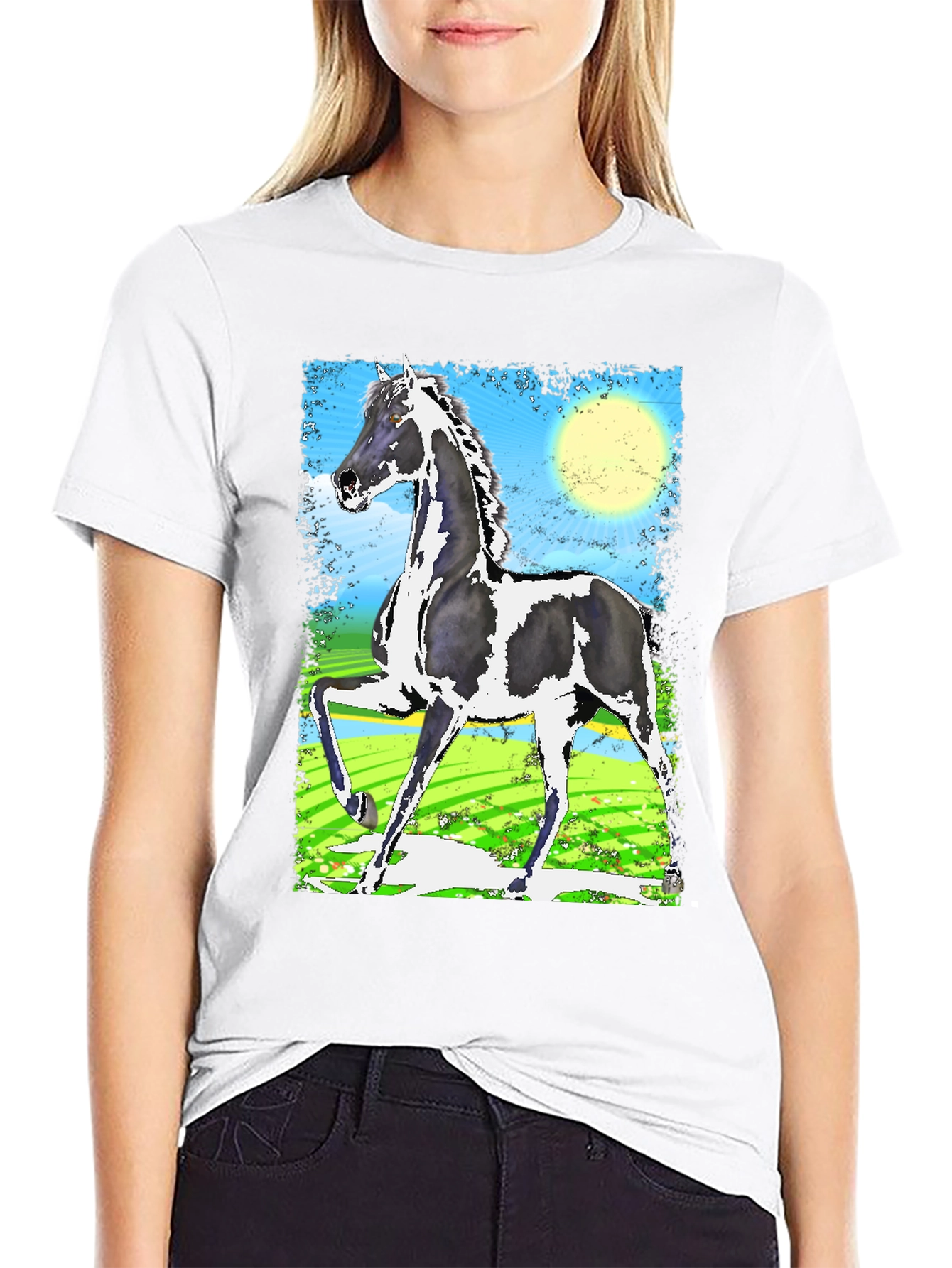 Black Graphic Tee - Horse Art Print