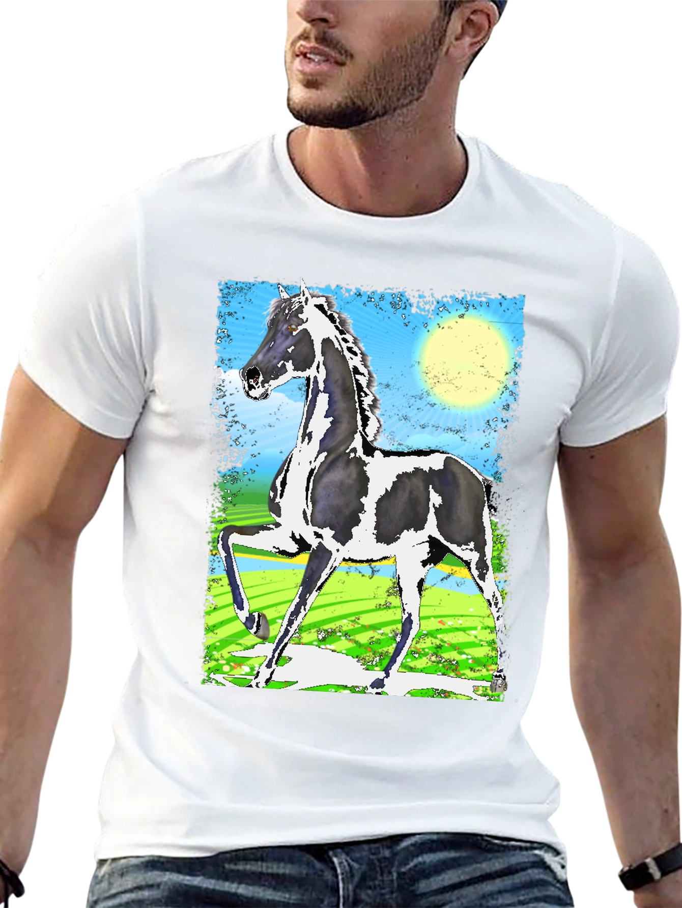 Black Graphic Tee - Horse Art Print