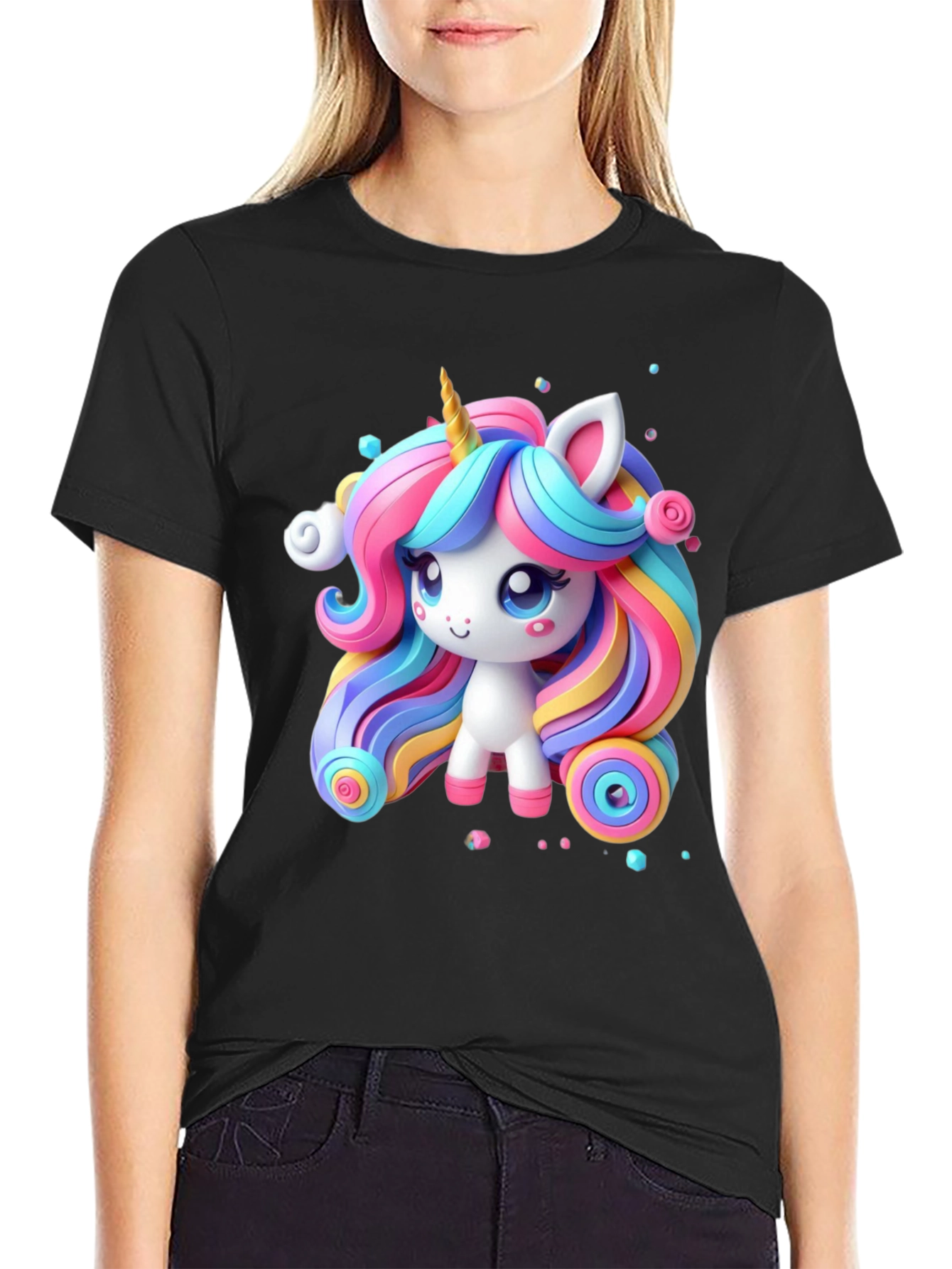 Cute Unicorn Graphic Tee - Black