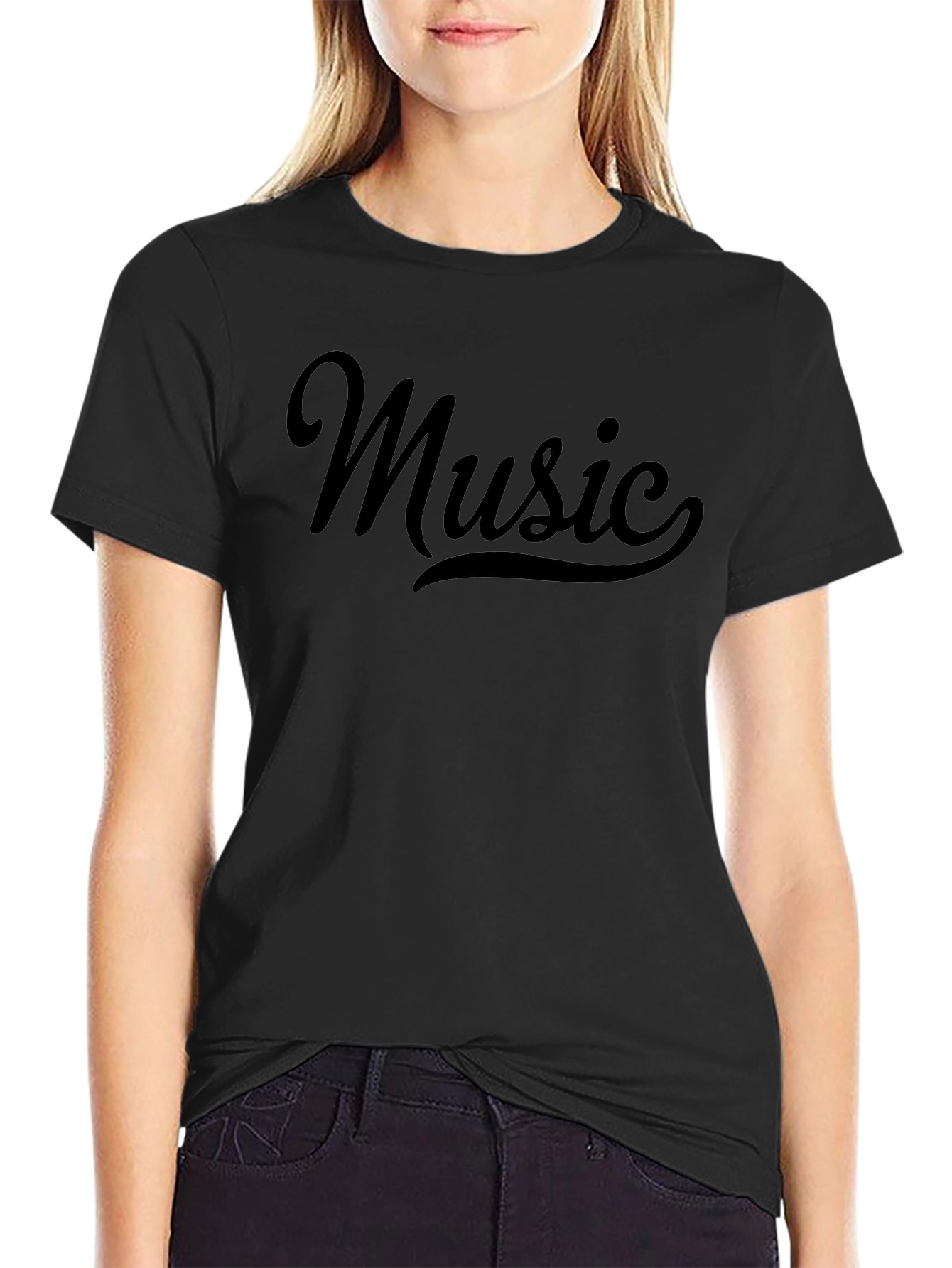 Stylish Music Graphic Black T-Shirt