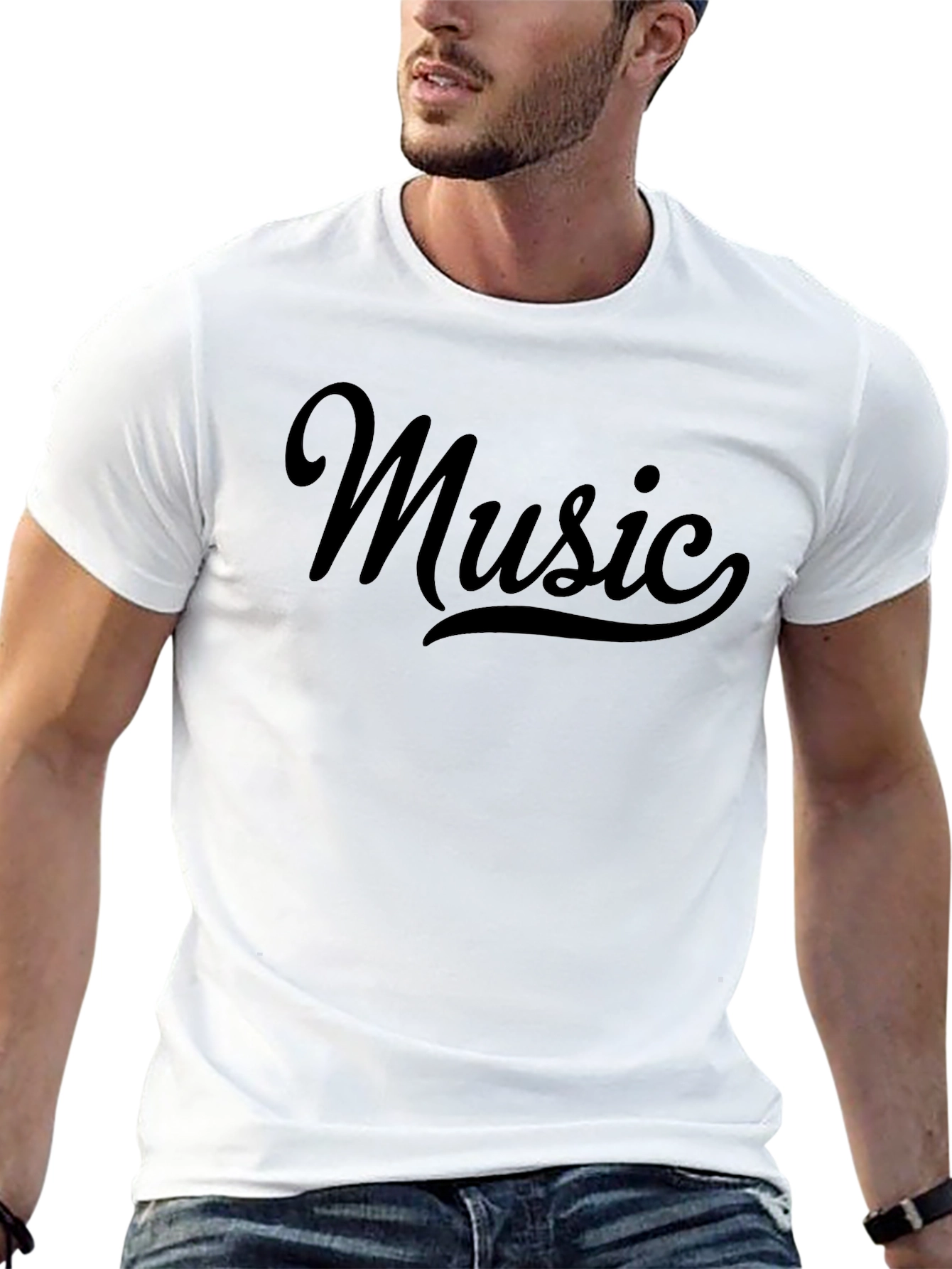 Stylish Music Graphic Black T-Shirt