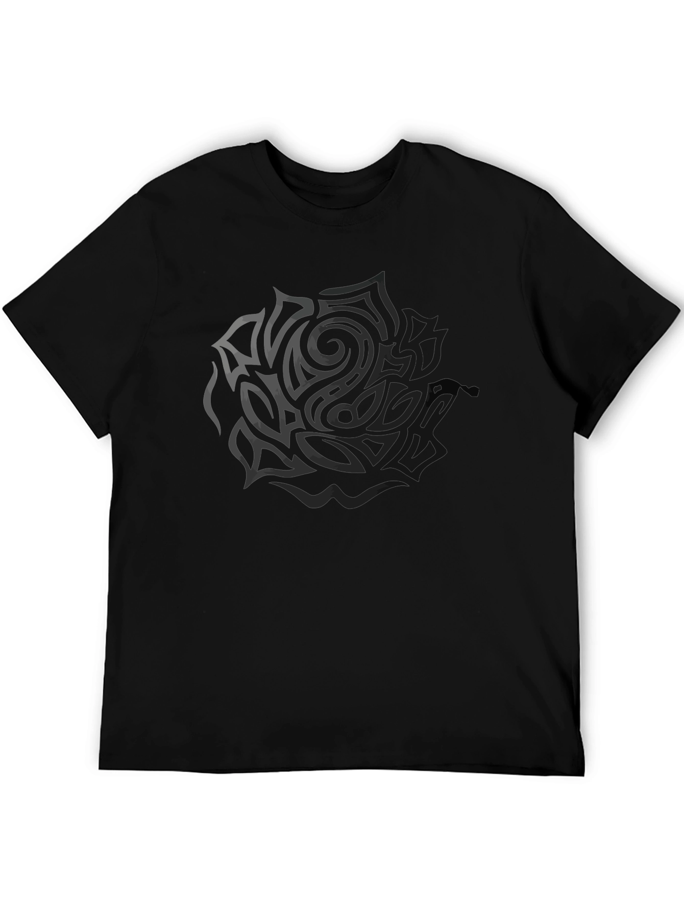 Black T-Shirt with Rose Tattoo Design