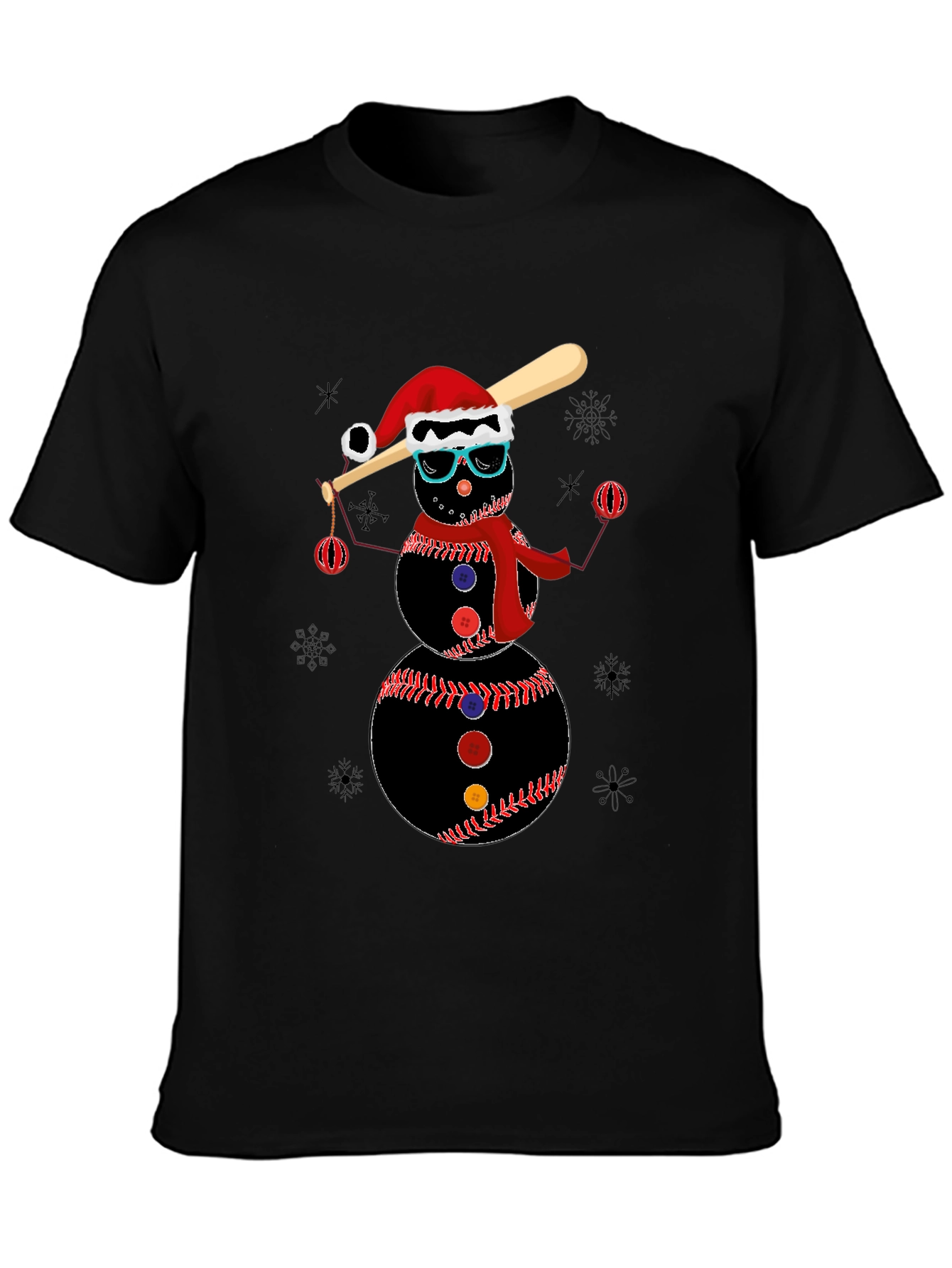 Baseball Snowman T-Shirt - Holiday Festive Tee
