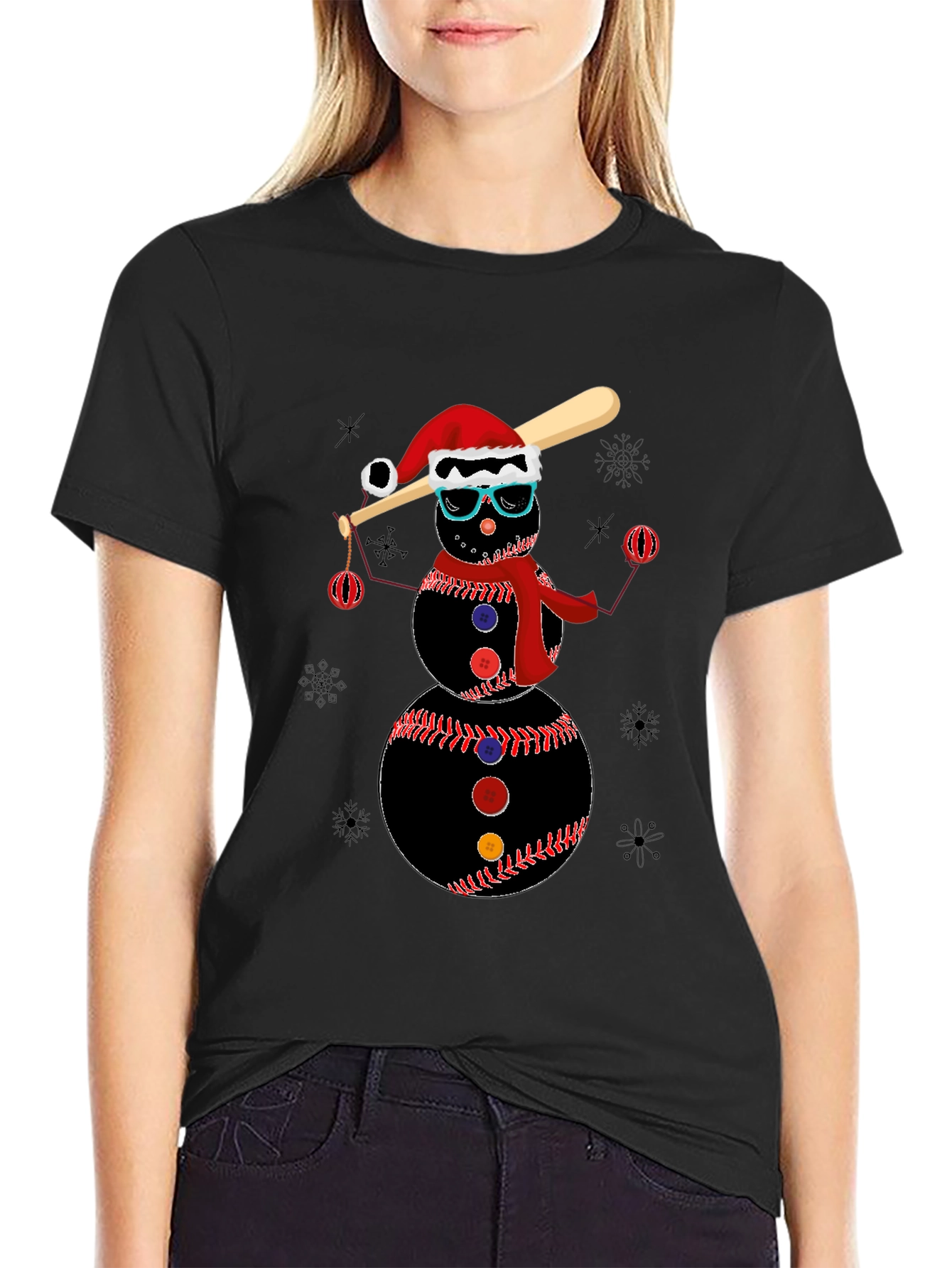 Baseball Snowman T-Shirt - Holiday Festive Tee