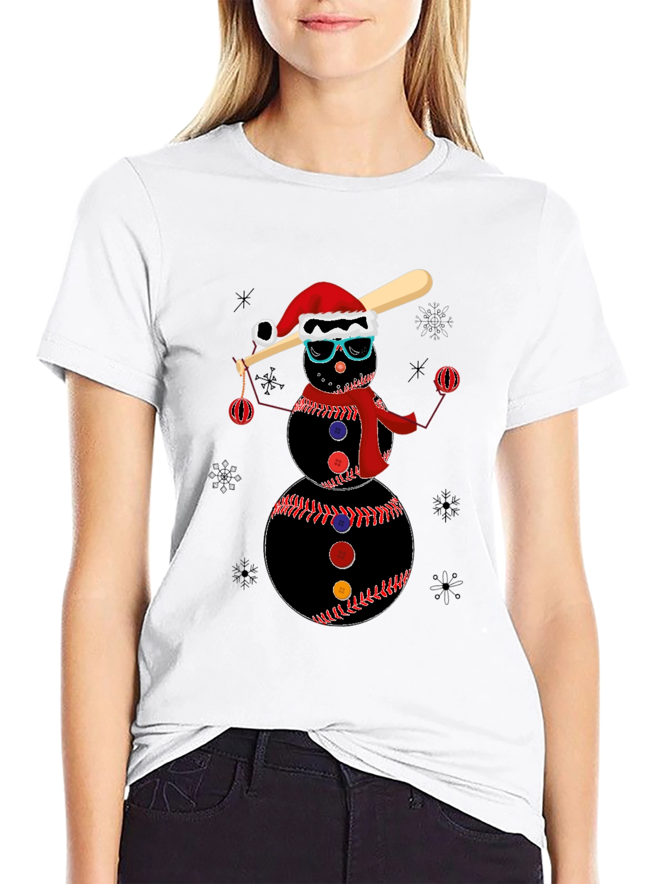 Baseball Snowman T-Shirt - Holiday Festive Tee