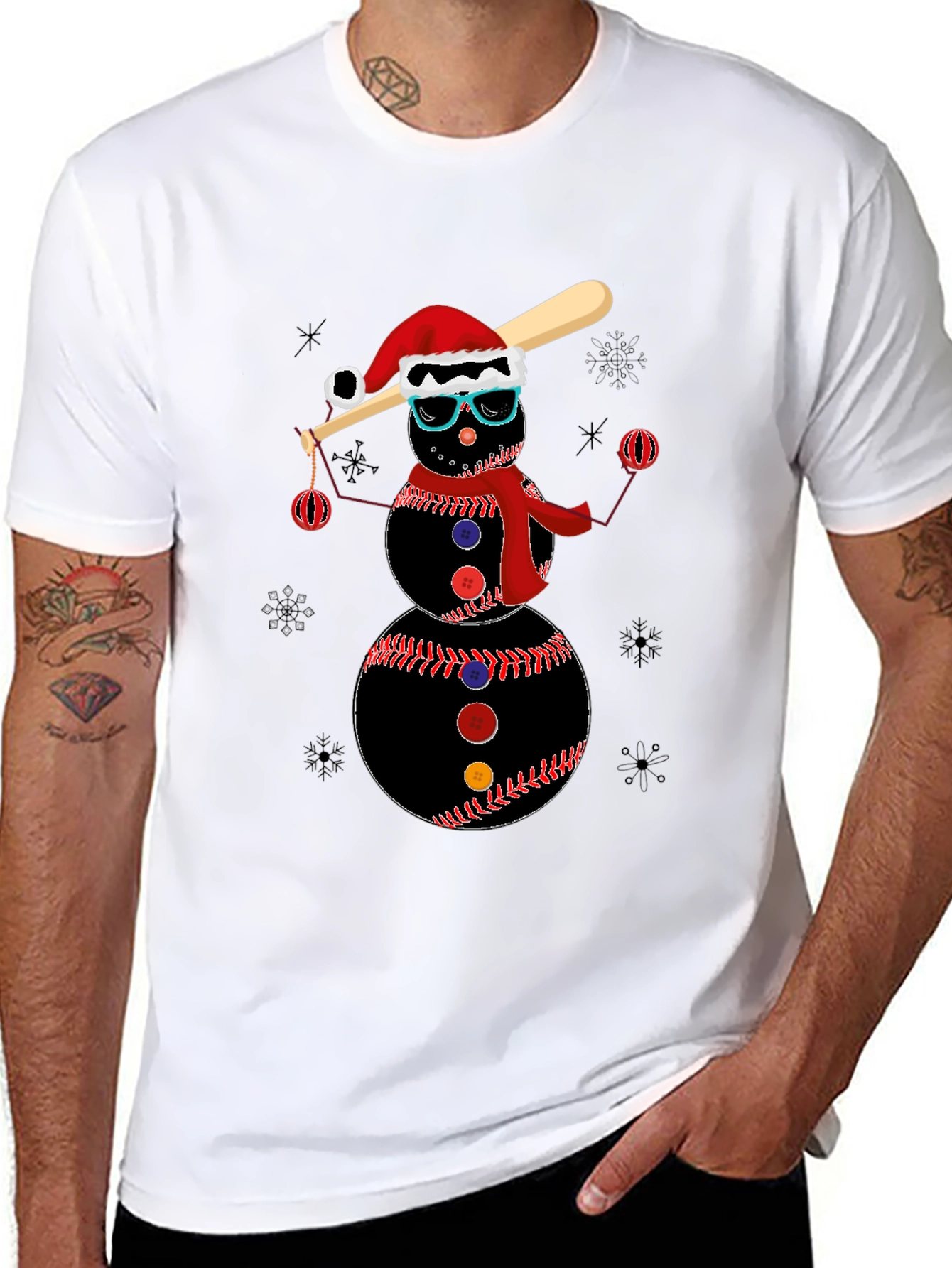 Baseball Snowman T-Shirt - Holiday Festive Tee