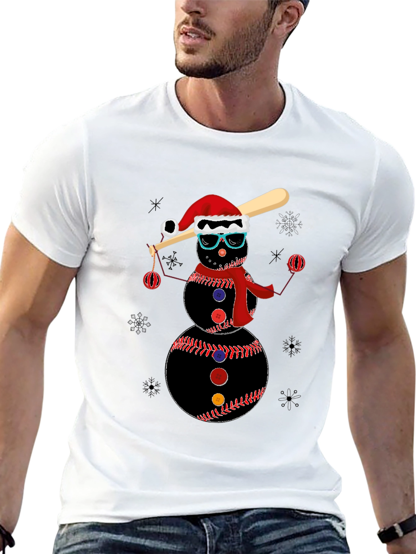 Baseball Snowman T-Shirt - Holiday Festive Tee