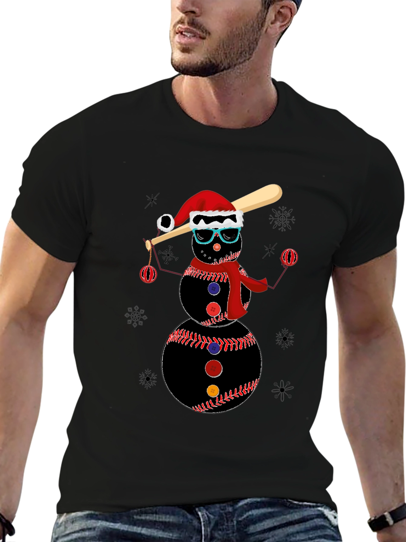 Baseball Snowman T-Shirt - Holiday Festive Tee