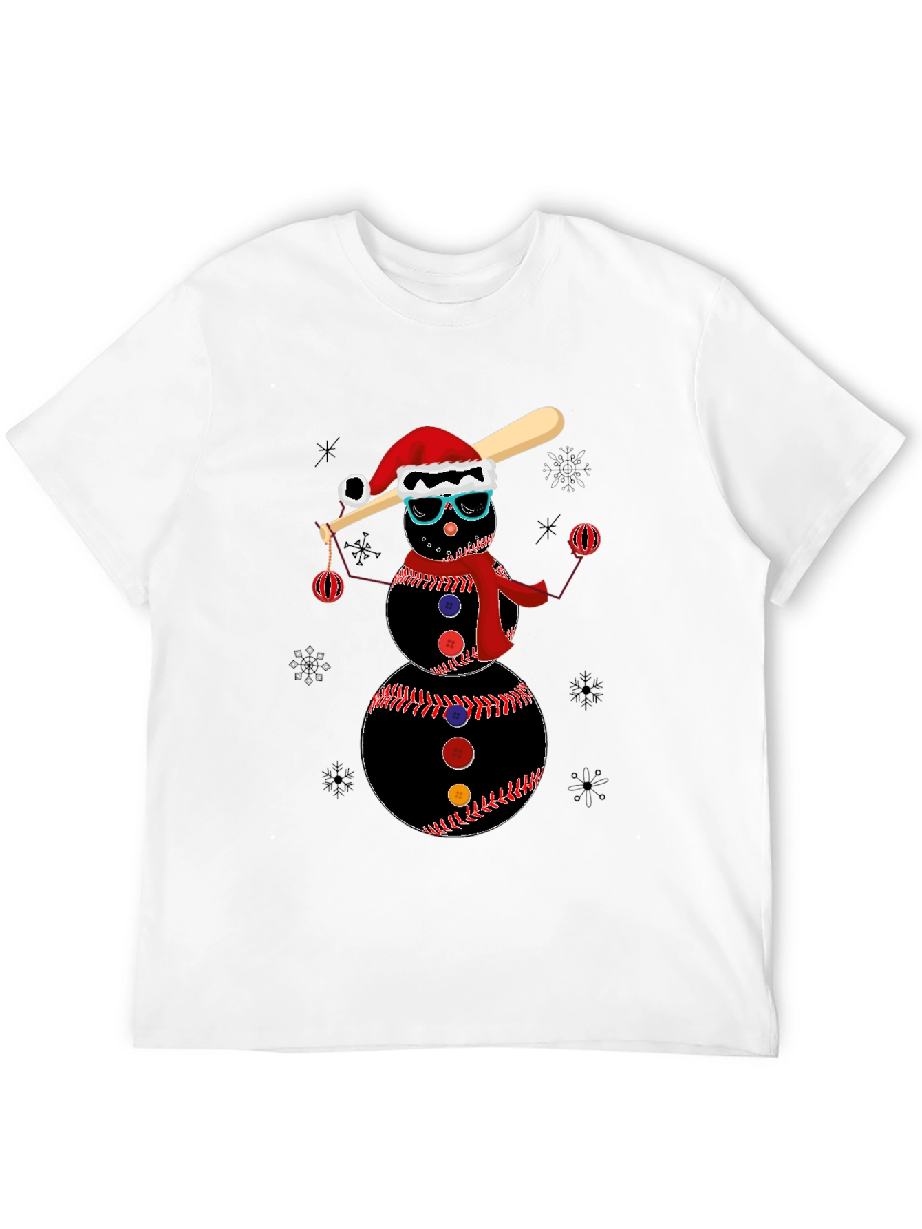 Baseball Snowman T-Shirt - Holiday Festive Tee
