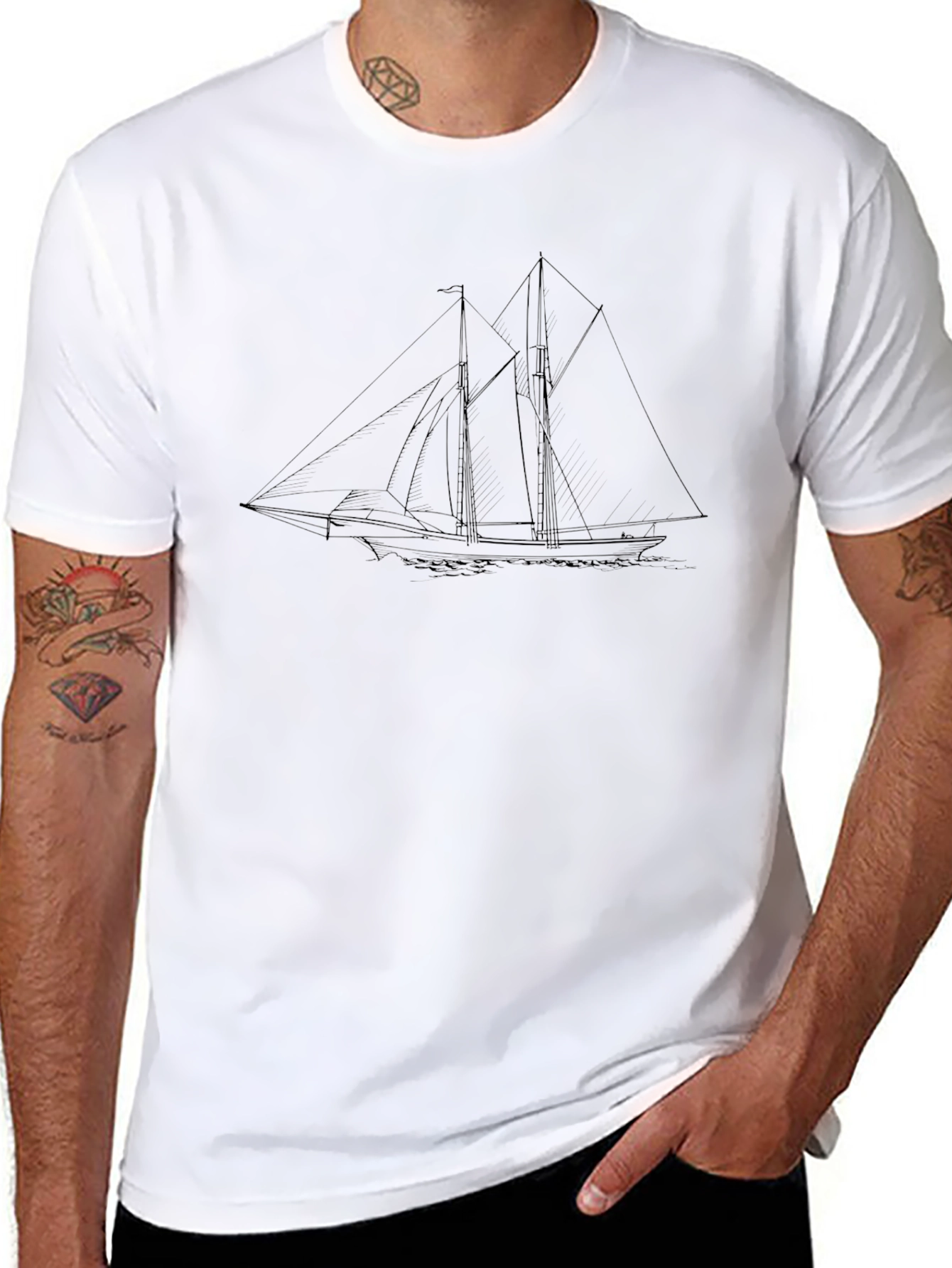Sailing Sketch Black T-Shirt