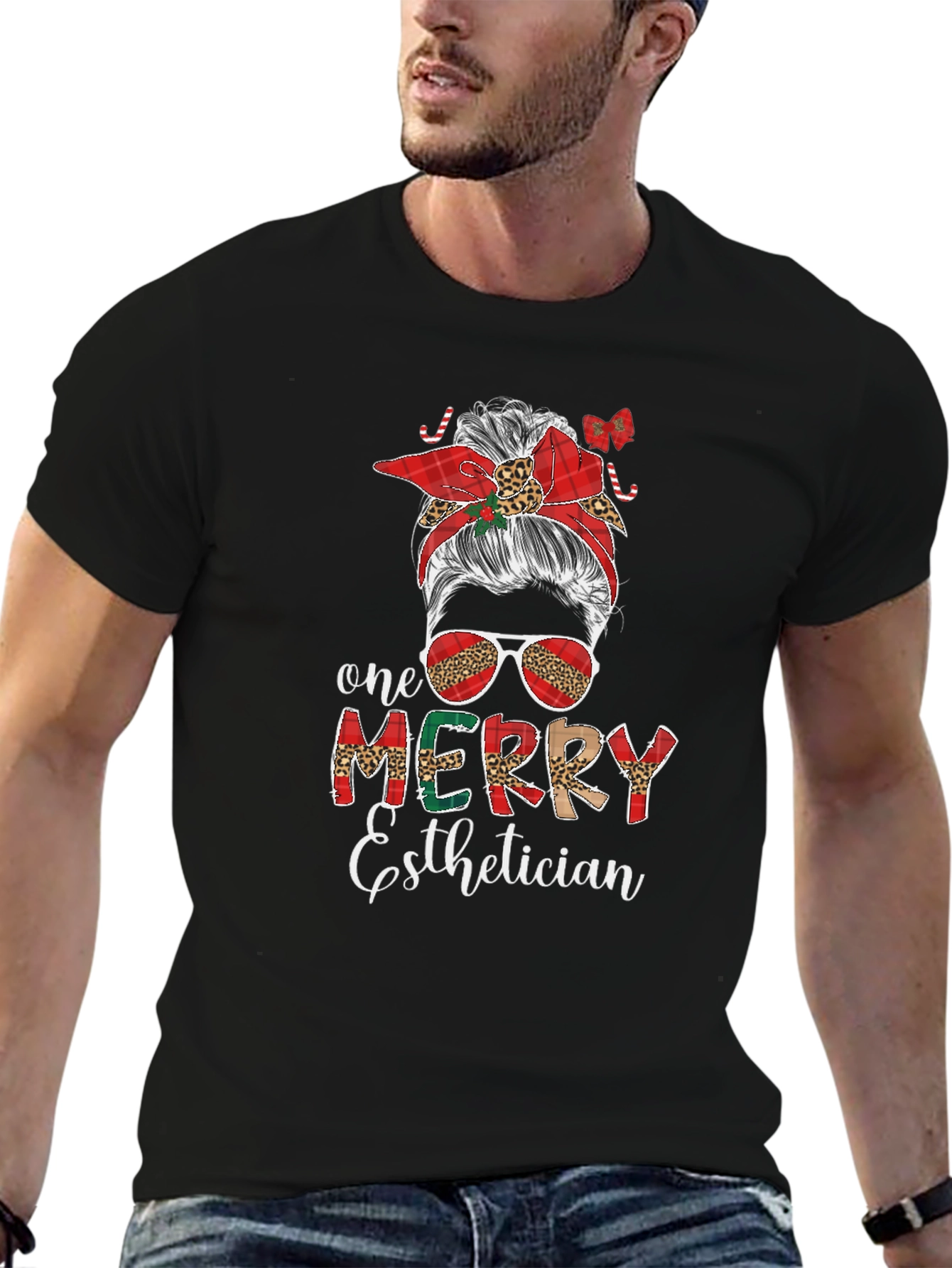 Merry Esthetician Messy Bun T-Shirt