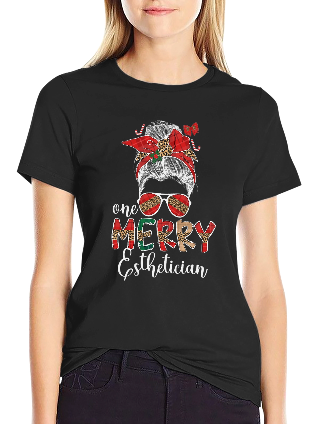 Merry Esthetician Messy Bun T-Shirt