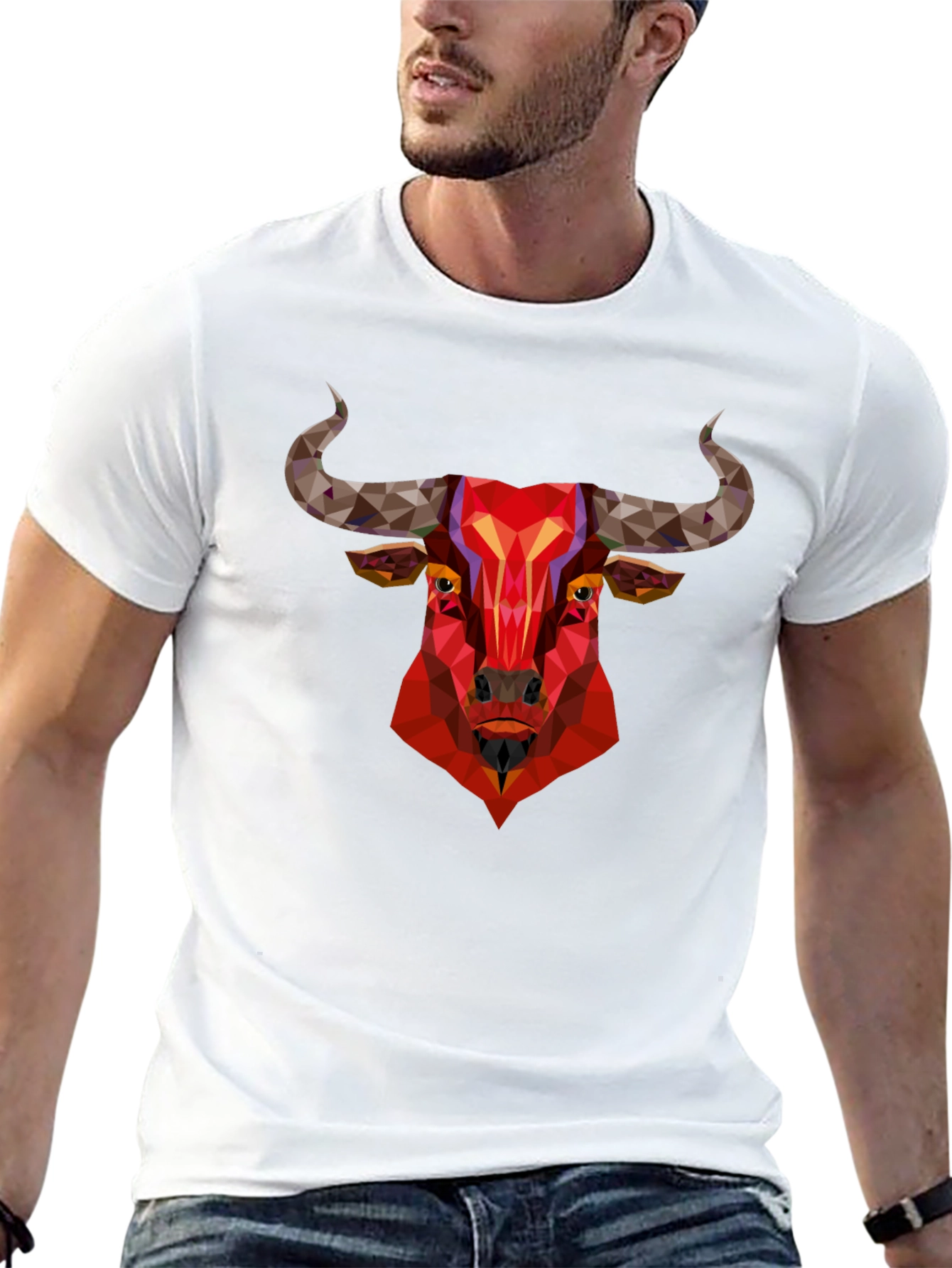 Geometric Bull Graphic Tee - Bold Statement Shirt