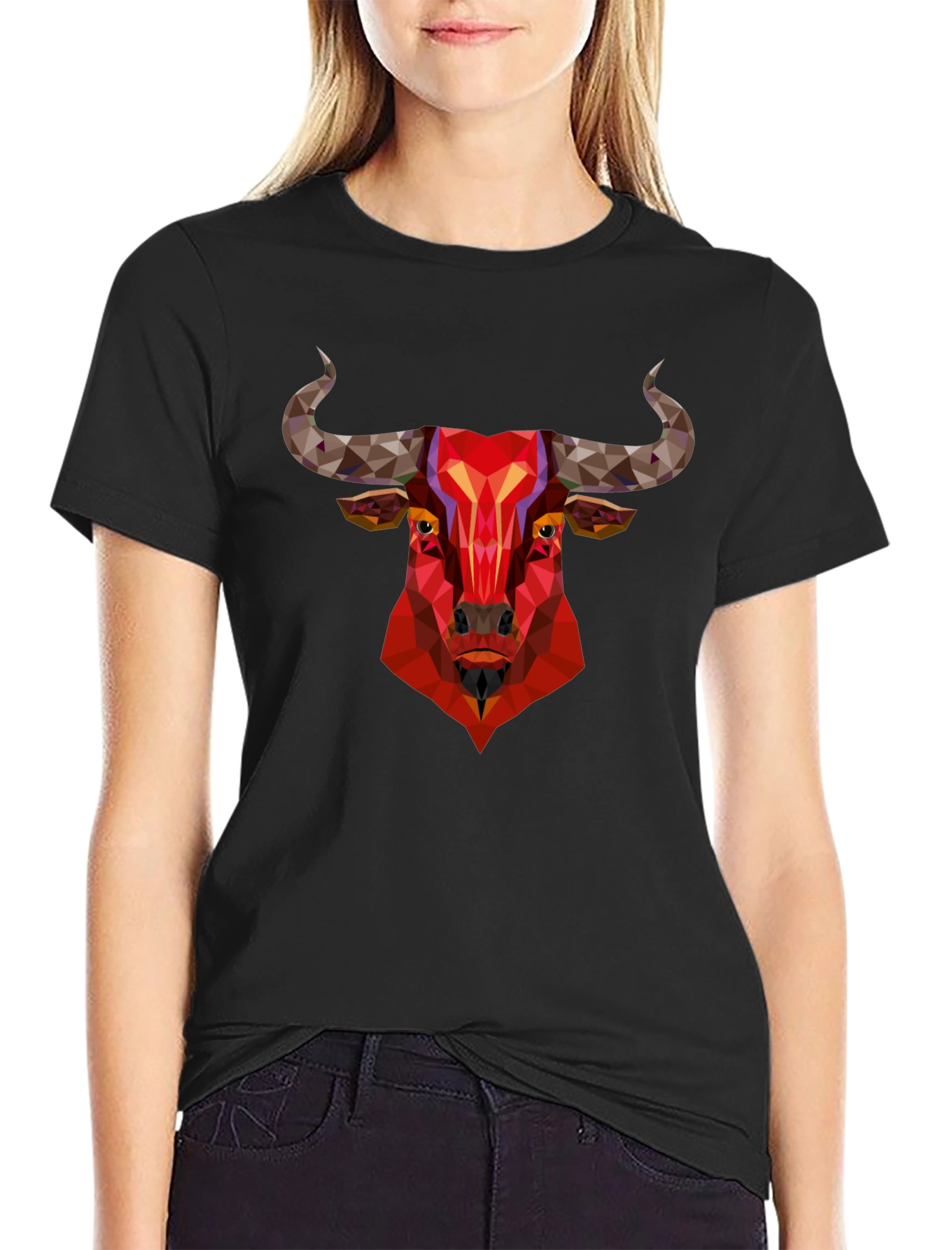 Geometric Bull Graphic Tee - Bold Statement Shirt