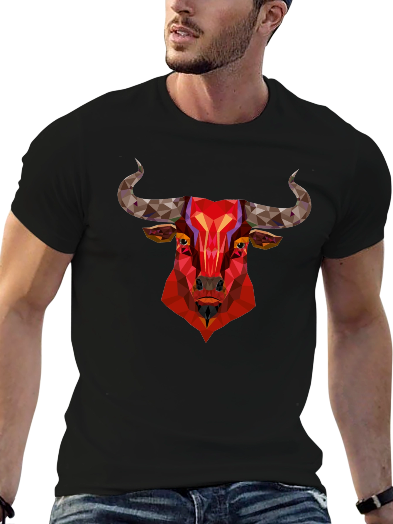 Geometric Bull Graphic Tee - Bold Statement Shirt