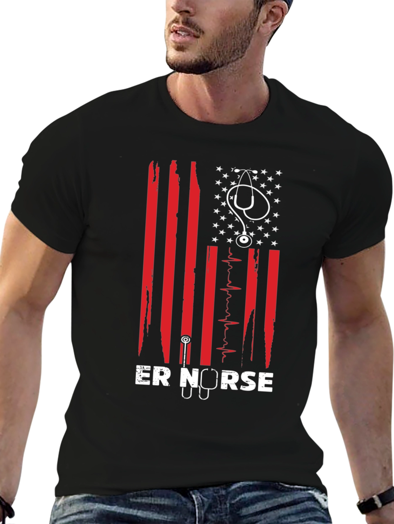 ER Nurse American Flag Graphic T-Shirt