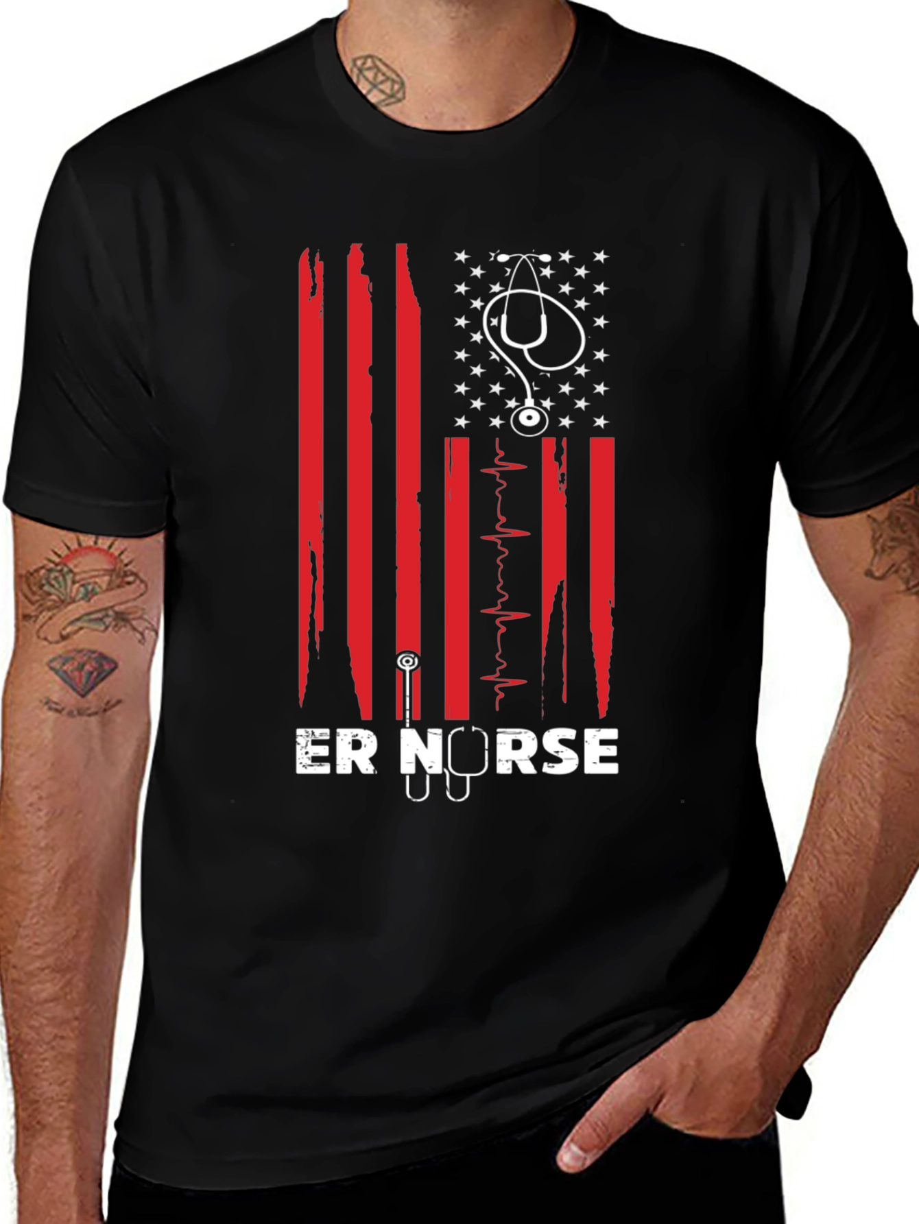 ER Nurse American Flag Graphic T-Shirt